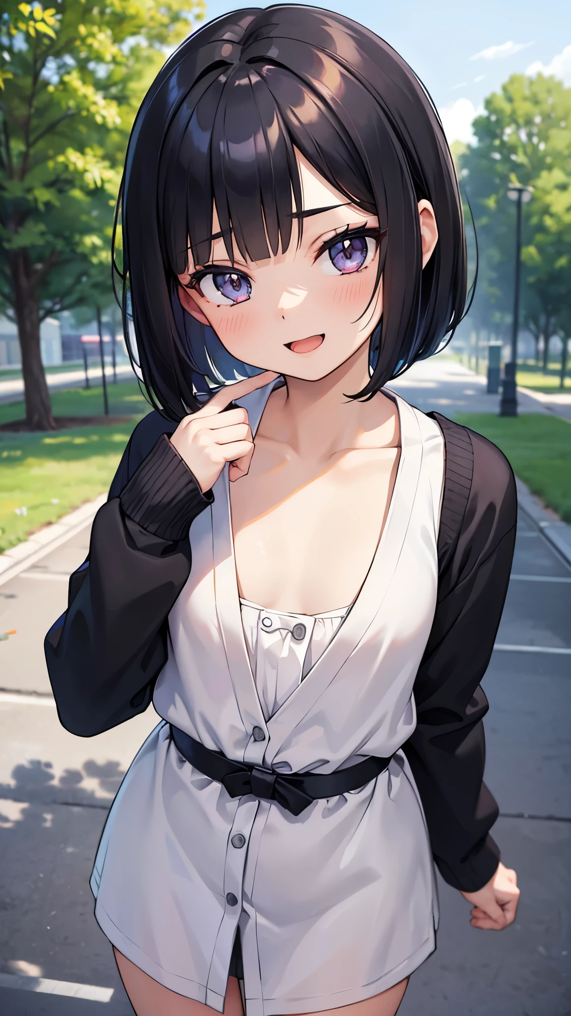 a girl and a cat, kissing, (a girl wearing salor highschool uniform, long sleeves, cardigan, sleeves_past_wrists, dark black hair, bob cut hair, middle hair, (closed eyes:0.6), small open mouth, candy, collarbone, cleavage), day in the park
BREAK beautiful small face, beautiful big round eyes, ultra-intricate pupil in eyes, long eyelashes, double eyelids, extremely detailed eyes, finely detailed hair, flat chest, slender, happy smile, kawaii, cute, insanely detailed dress, perfect anatomy, dynamic pose, dynamic angle 
BREAK masterpiece, best quality, ultra detailed, perfect design, absurdres, highres, photorealistic, photorealistic shadows, RAW photo, (super fine illustration:1.2) 

