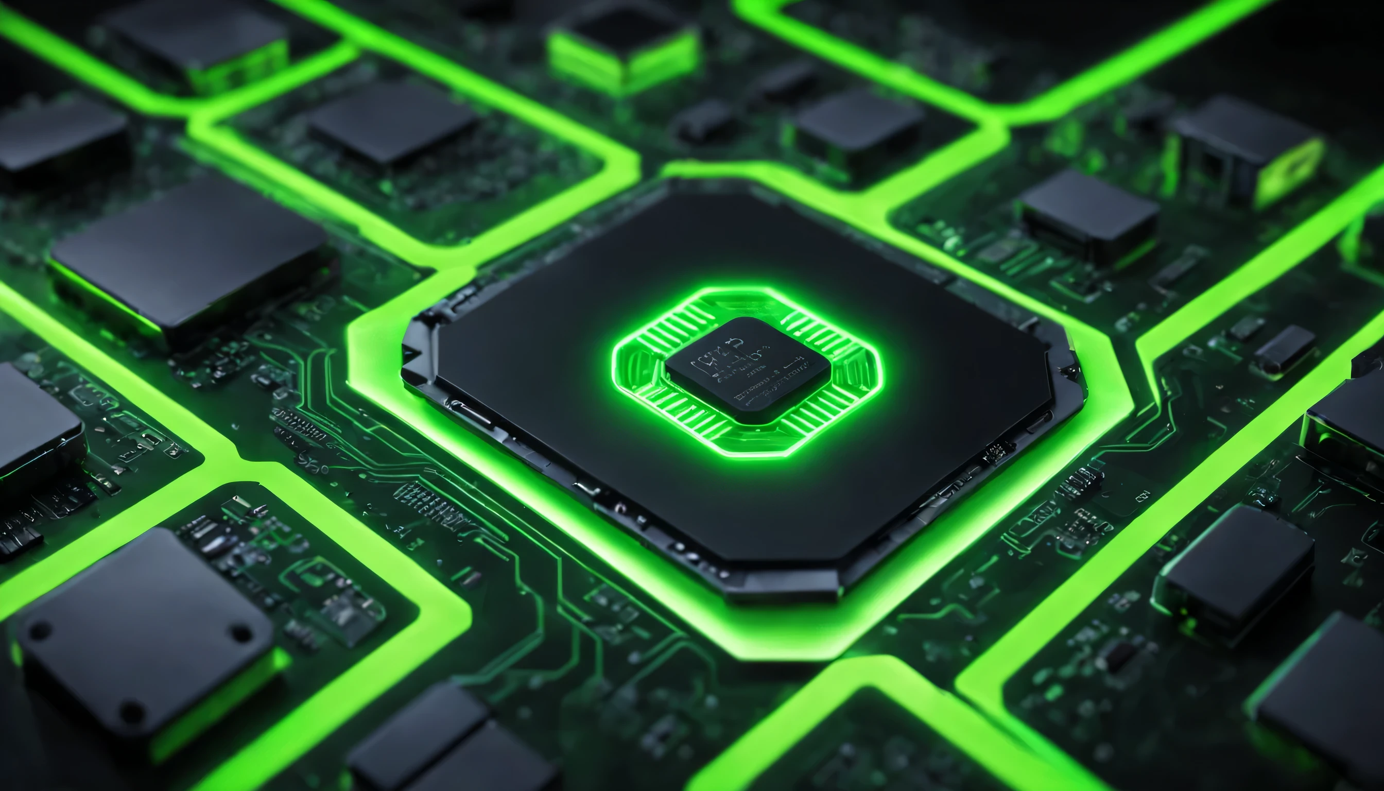 chip, tech, lime green neon, minimalist, symetry, detailed