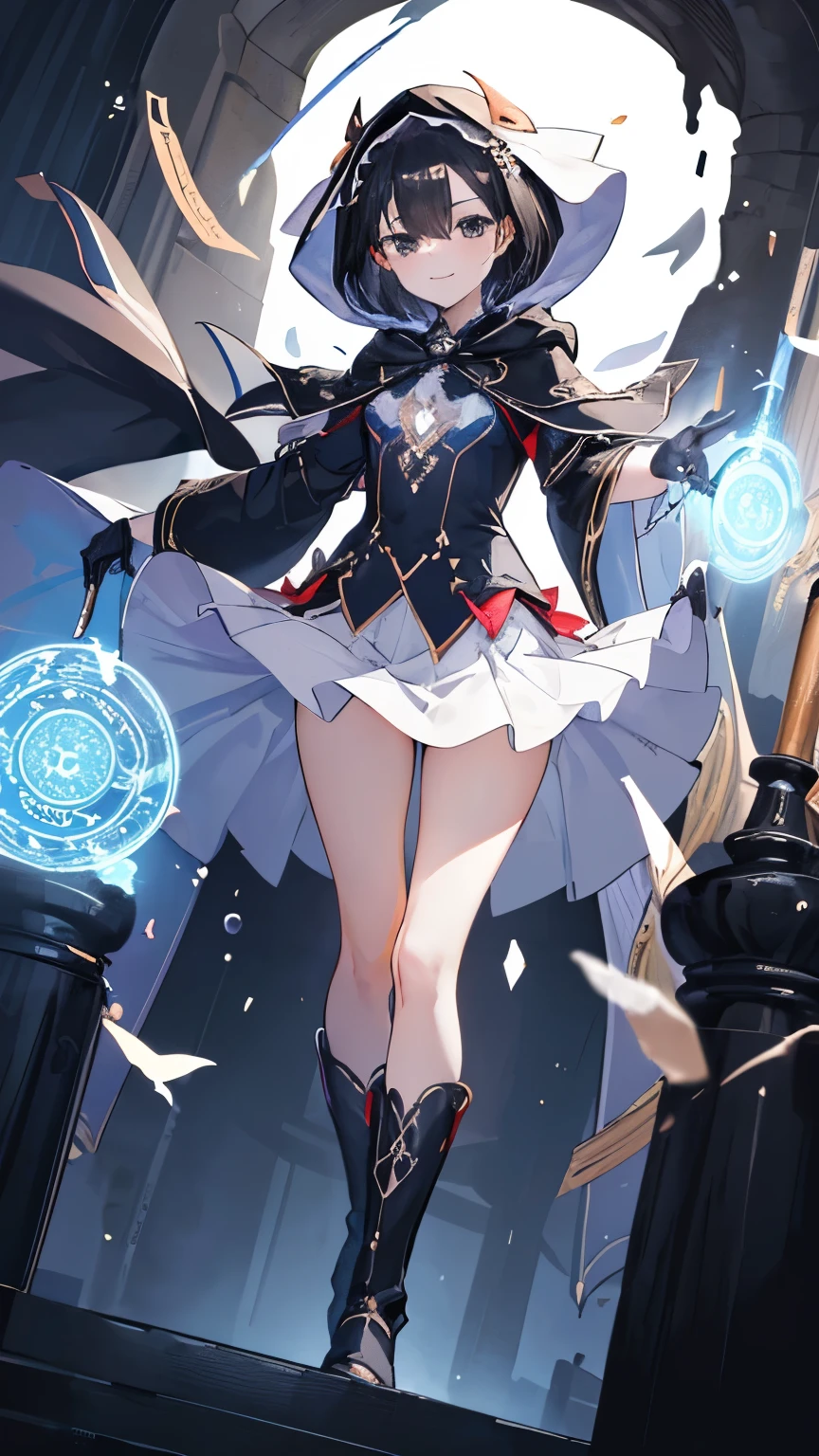 (((1girl))), ((best quality)), ((masterpiece)), ((ultra-detailed)), (illustration), (detailed light), (an extremely delicate and beautiful), (beautiful detailed eyes), (sunlight), ((extremely light)), ((extremely clothes)), (((hyper detail))),(((((front lighting))))),(((((front light))))),
((((quite adorable and sexy Necromancer's robe with a brief skirt and magical hood and veil)))), (((Adept Necromancer))),
,
(((short bob))), ((((black hair)))), (((short hair))),
(((black eyes))),
((((whole body)))), aged 5 to 8, ((((())))), ((((very adorable young girl)))),
((condescending expression)), ((mischievous smile with sexual satisfaction)), (((extra adorable))), (((((extra slender shape))))),
(((((extremely beautiful detailed face))))),
(((dynamically attacking enemies by a spell of Healing Light))), (((elegant magic boots))), (((flying many magic circles of healing light))),
(Dutch angle), (((elegant magic gloves))), ((transparent magical underskirt)), a little bit exposed adorable magical panties