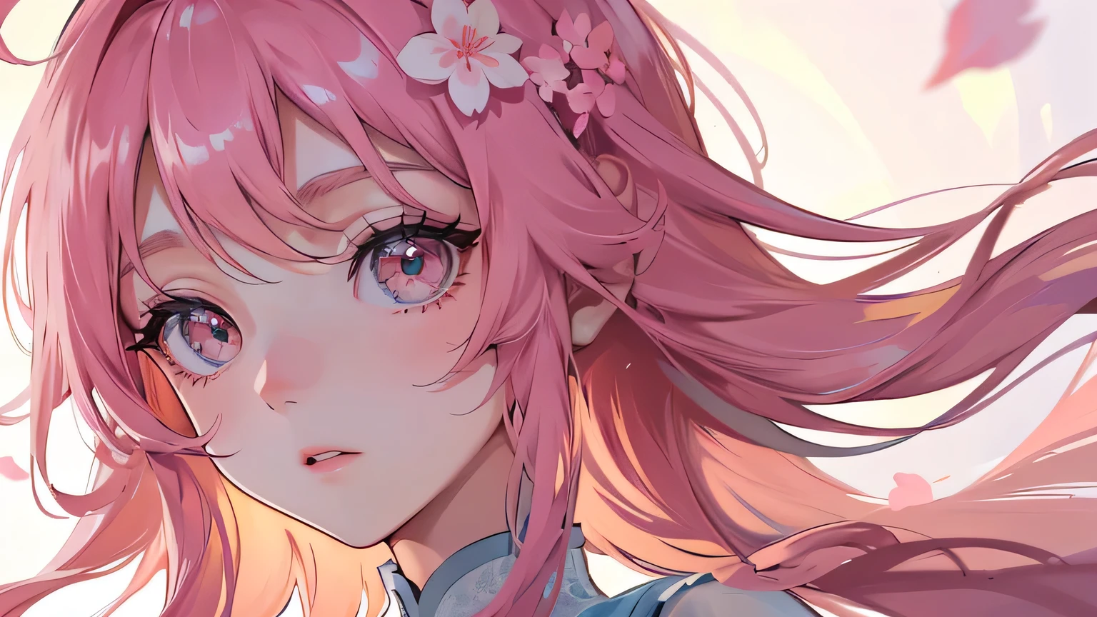 Anime girl with pink hair and flowers in her hair - SeaArt AI