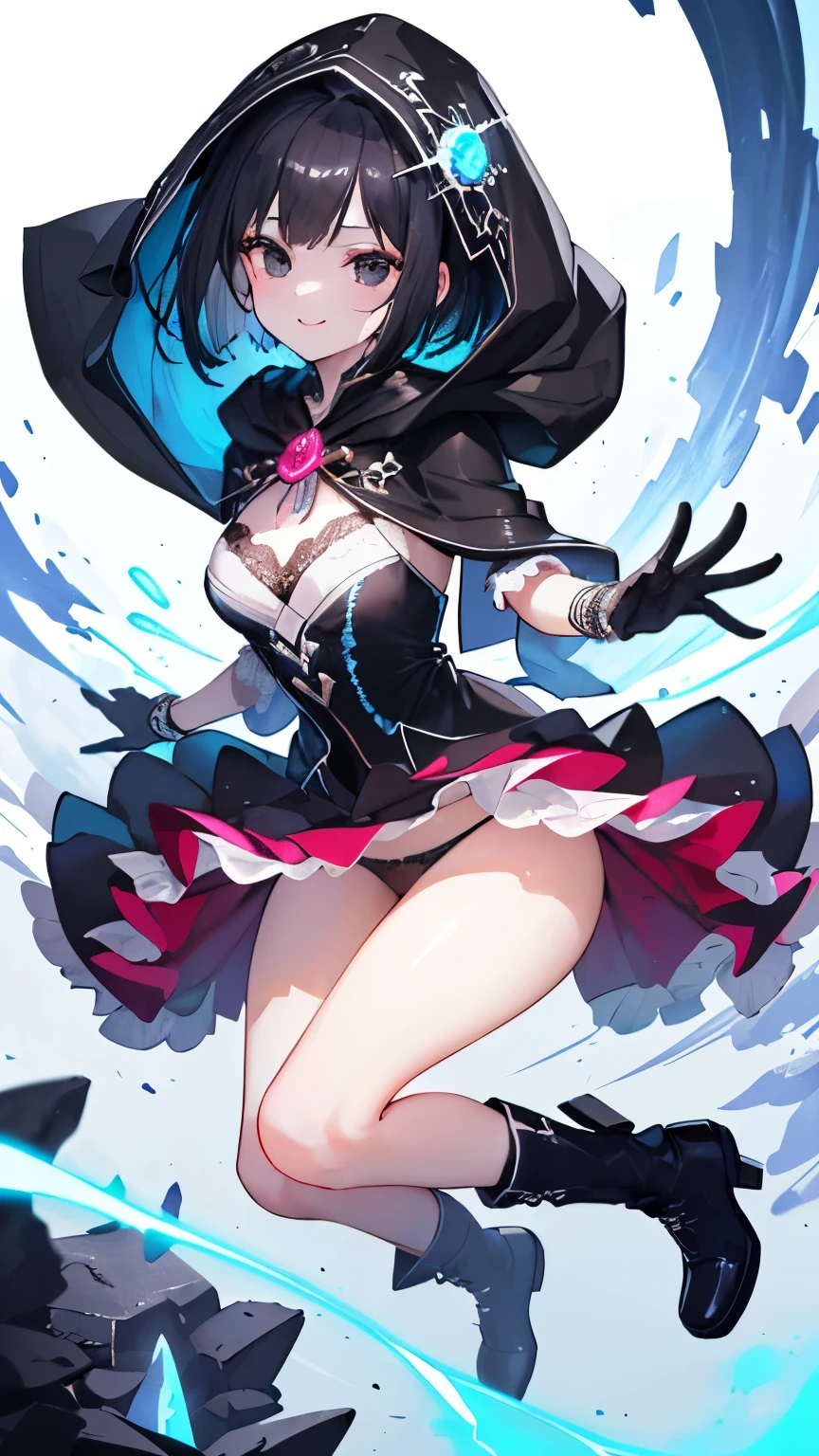 (((1girl))), ((best quality)), ((masterpiece)), ((ultra-detailed)), (illustration), (detailed light), (an extremely delicate and beautiful), (beautiful detailed eyes), (sunlight), ((extremely light)), ((extremely clothes)), (((hyper detail))),(((((front lighting))))),(((((front light))))),
((((quite adorable and very sexy Necromancer's robe with a brief skirt and magical hood and veil)))), (((Master Necromancer))),
,
(((short bob))), ((((black hair)))), (((short hair))),
(((black eyes))),
((((whole body)))), aged 5 to 8, ((((())))), ((((very adorable young girl)))),
((condescending expression)), ((mischievous smile with sexual satisfaction)), (((extra adorable))), (((((extra slender shape))))),
(((((extremely beautiful detailed face))))),
(((dynamically attacking enemies by a spell of Healing Light))), (((elegant magic boots))), (((flying many magic circles of cure desease))),
(Dutch angle), (((elegant magic gloves))), ((transparent magical underskirt)), a little bit exposed adorable magical panties