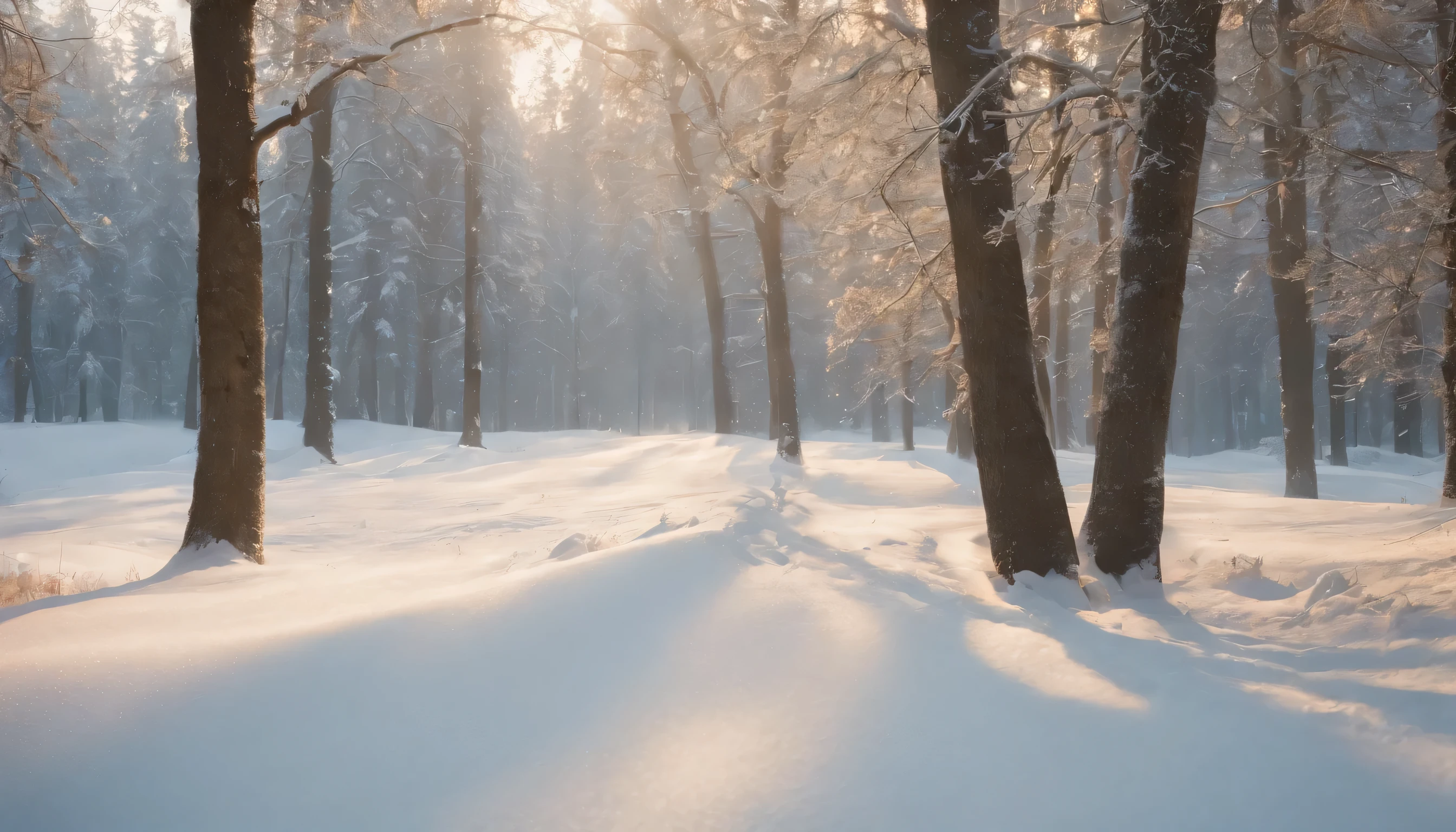 (Highly detailed CG Unity 8K wallpaper、masterpiece、highest quality、Super detailed)、(best lighting、best shadow、very delicate and beautiful)、highest quality、8K、Detailed facial depiction、masterpiece、highest quality、clear image quality、
tree covered with snow々々Be sure to take a photo of the morning sun peeking through the window.。