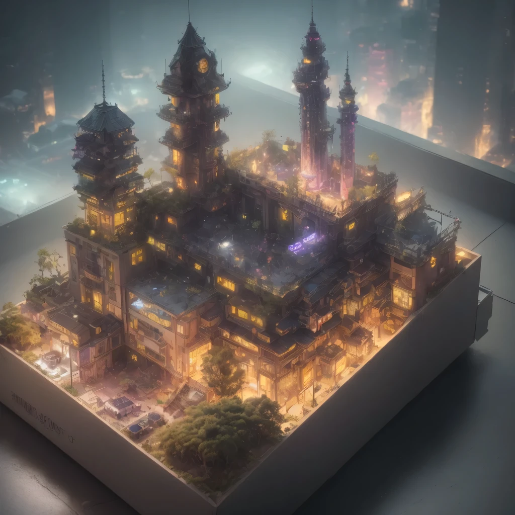 Lunar soil小写实模型, (bifurcation, original photo, best quality, masterpiece:1.4),SteampunkCyberpunk6820 City,(CyberpunkLunar soil light:1.3), Lunar soil (related to land),(in a small nature box:1.3),Isometric, small nature, landscape on foundation,landscape,