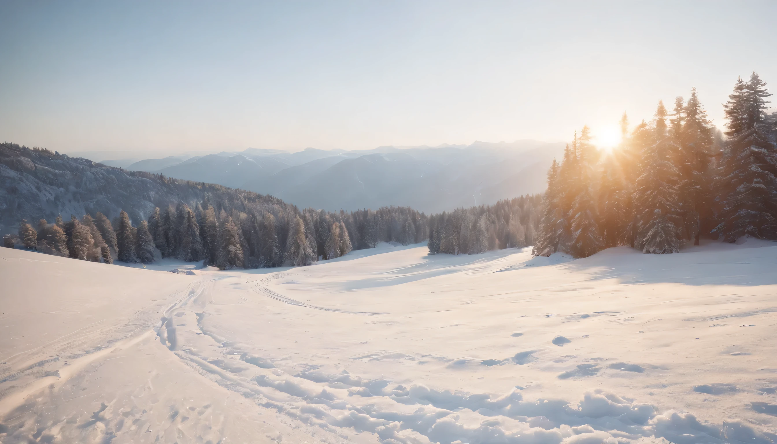 (Highly detailed CG Unity 8K wallpaper、masterpiece、highest quality、Super detailed)、(best lighting、best shadow、very delicate and beautiful)、highest quality、8K、Detailed facial depiction、masterpiece、highest quality、clear image quality、
Photographing the scenery of a snowy field。