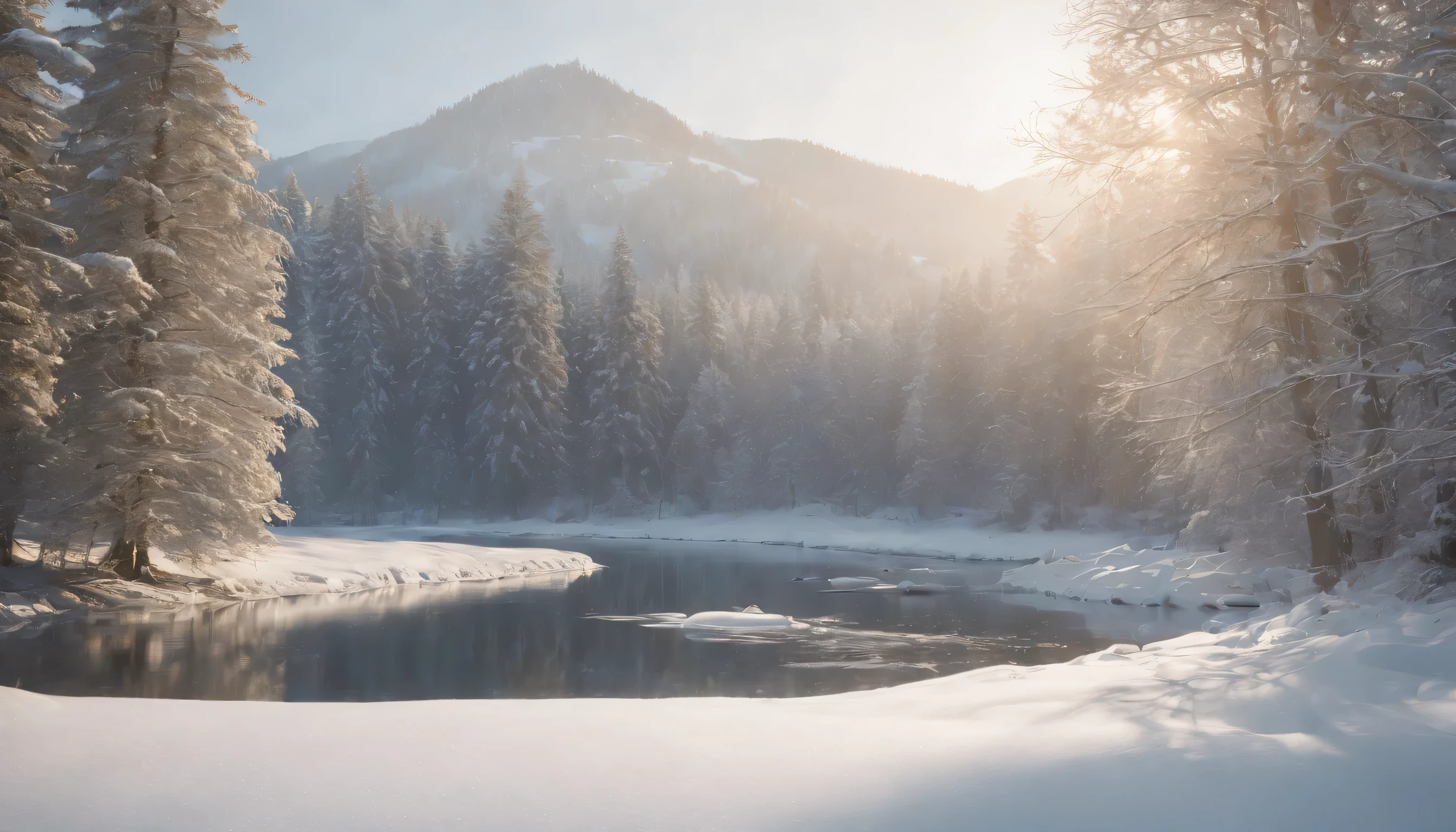 (Highly detailed CG Unity 8K wallpaper、masterpiece、highest quality、Super detailed)、(best lighting、best shadow、very delicate and beautiful)、highest quality、8K、Detailed facial depiction、masterpiece、highest quality、clear image quality、
Capture the beautiful sight of icicles reflected in a countryside stream。
