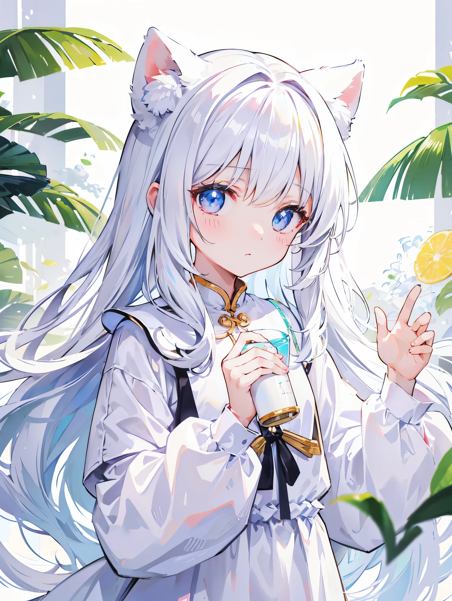 milky long hair milk,white clothes,Hu Hu is a very cute face,This is a cute sweet girl