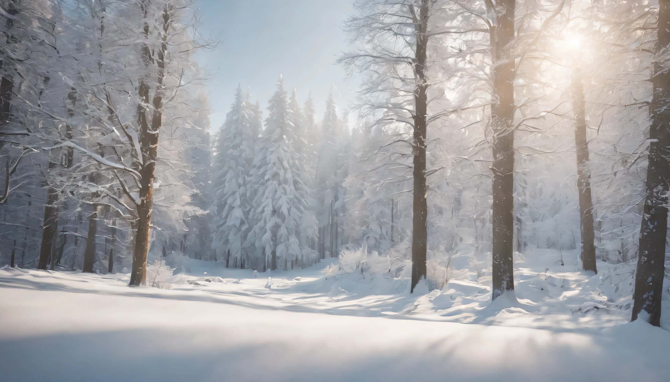 (Highly detailed CG Unity 8K wallpaper、masterpiece、highest quality、Super detailed)、(best lighting、best shadow、very delicate and beautiful)、highest quality、8K、Detailed facial depiction、masterpiece、highest quality、clear image quality、
Please take a photo of a tree standing in the winter forest..。