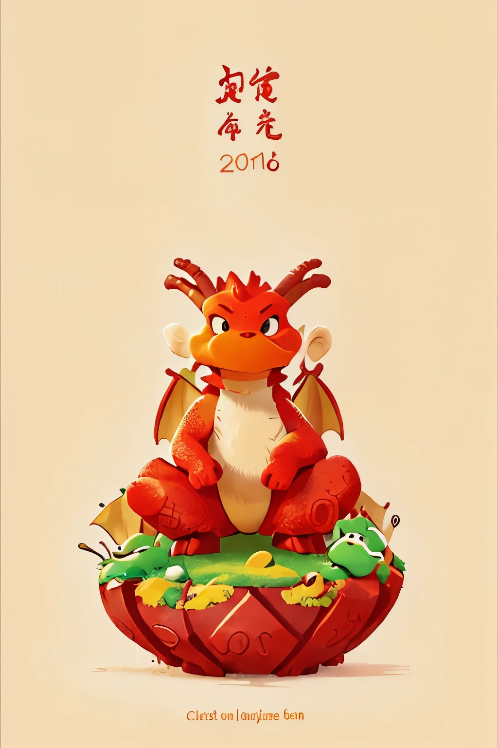 A minimalist illustration of dragon Chinrse New Year poster, featuring only 1 dragon, red and yellow theme, headspace for copywriting