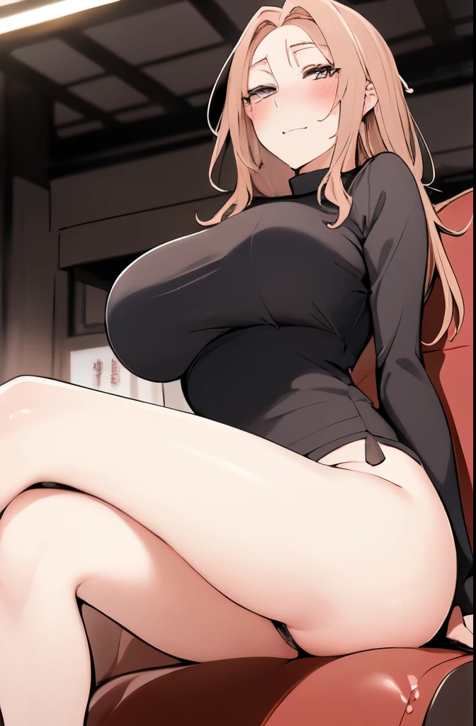 1lady sitting on theater seat, leaning back, /(knitted shirt/) /(日本の浴衣、浴衣姿、/), mature female, /(beautiful hair/) bangs, blush kind smile, (masterpiece best quality:1.3) delicate illustration ultra-detailed, large breasts arms down BREAK /(日本の旅館、畳の部屋、閉め切った部屋、暗い部屋、布団/) 、Jin (MTSP)'s Tachibana Kyouka、milf, sexy