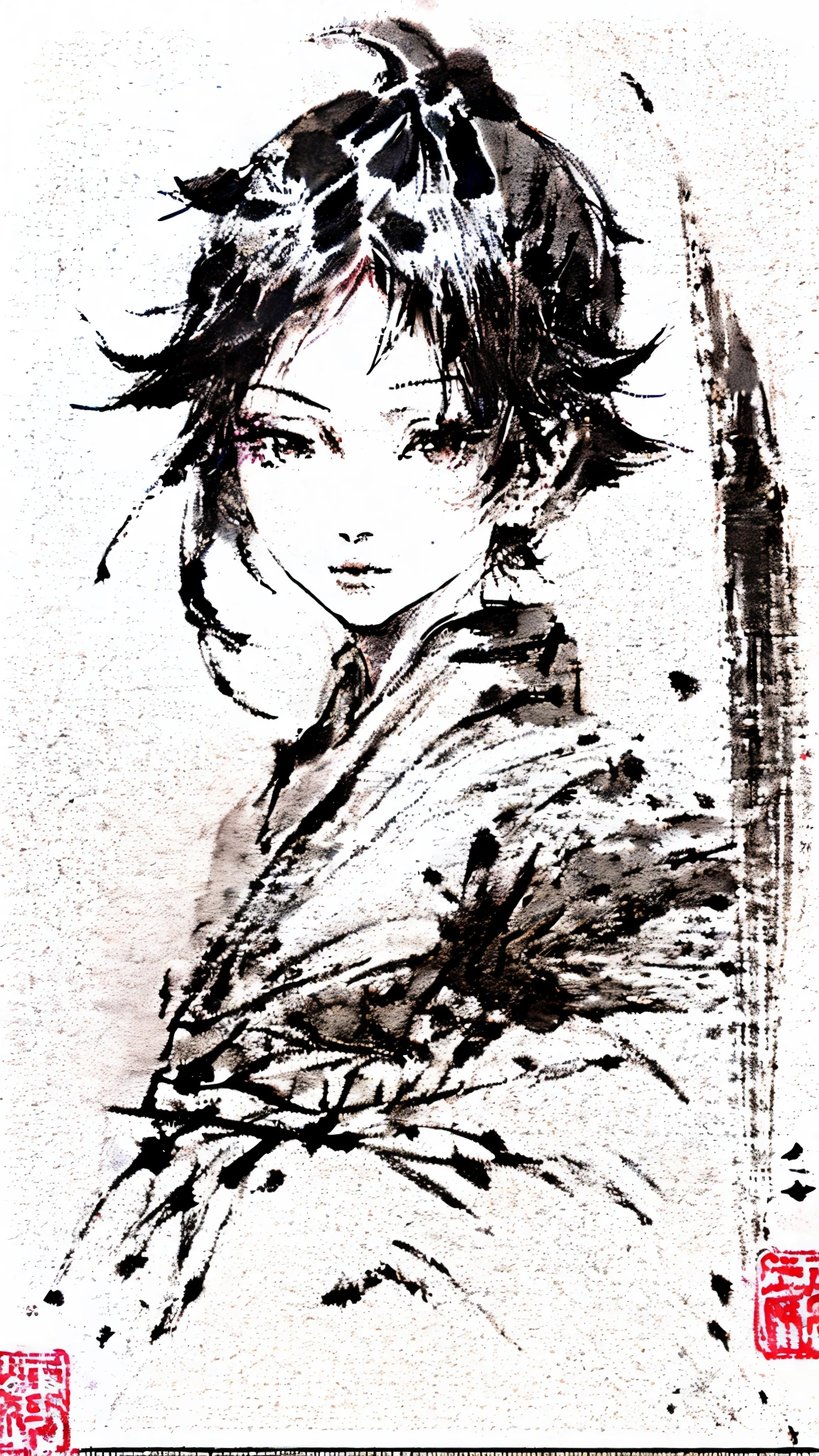 Black and white drawing of a ninja with a sword, in Yoji Shinkawa's art style, inspired by Yoji Shinkawa, Yoji Shinkawa : : portrait, in style of Yoji Shinkawa, style of Yoji Shinkawa, by Yoji Shinkawa, or Shinkawa