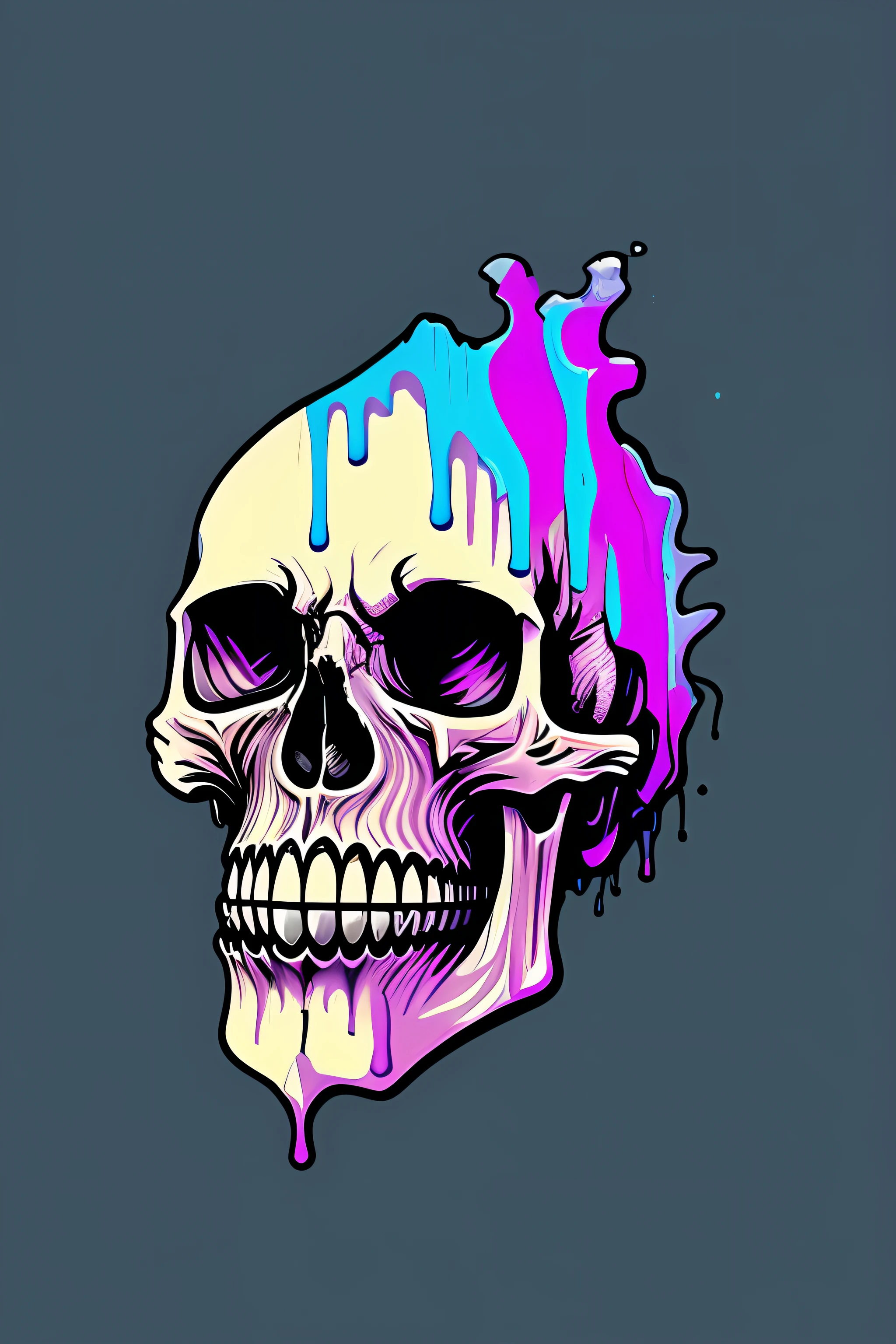 (a portrait of Cyberpunk Skull with colorful fluid l:1) ,  t-shirt logo in the style of tapered  fine outline,  orthographic-view, art on (empty background:1.4)Hands,