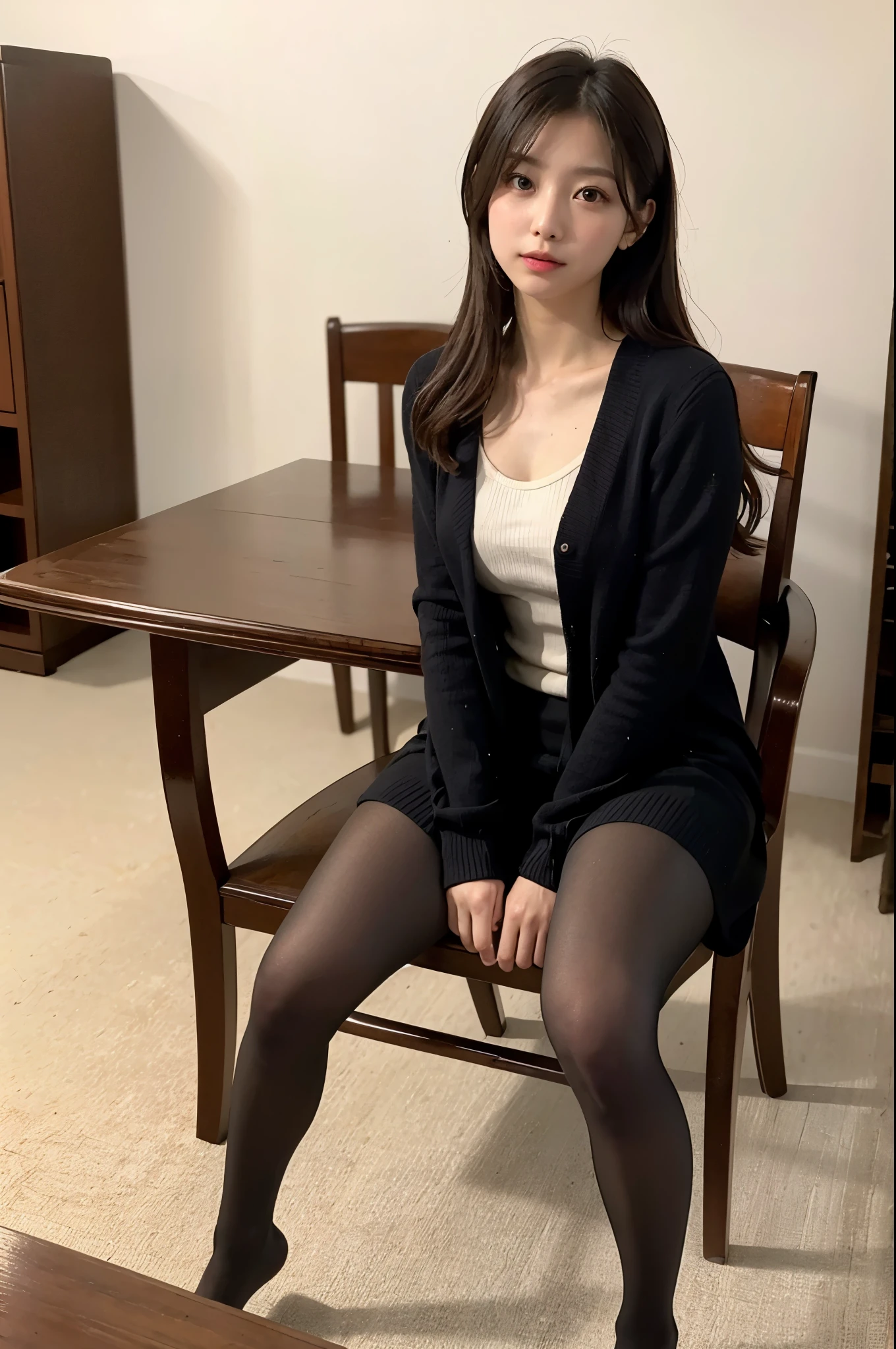 ulzzang -6500-v1.1, (Raw Photo:1.2), (Realistic Photo), Beautiful Girl with High Detail, (Realistic:1.4), Beautiful eyes and face with High Detail, Beautiful eyes with High Detail, Japanese school uniform, School uniform, (Ultra Realistic Pantyhose:1.2), Shoeless, Sitting on a chair, (Ultra Realistic pantyhose:1. 2), shoeless, toes, sitting on chair, big file size, high resolution, very detailed, best quality, [masterpiece:1. 6], illustration, very detailed, nffsw, detailed, best quality, 8k wallpaper, movie lighting, one girl, , perfect figure, cute droopy eyes, beautiful big eyes, eyes , (( masutepiece)), best quality, 1 girl, eyeshadow, ((FULL BODYSHOT:1.4)),.