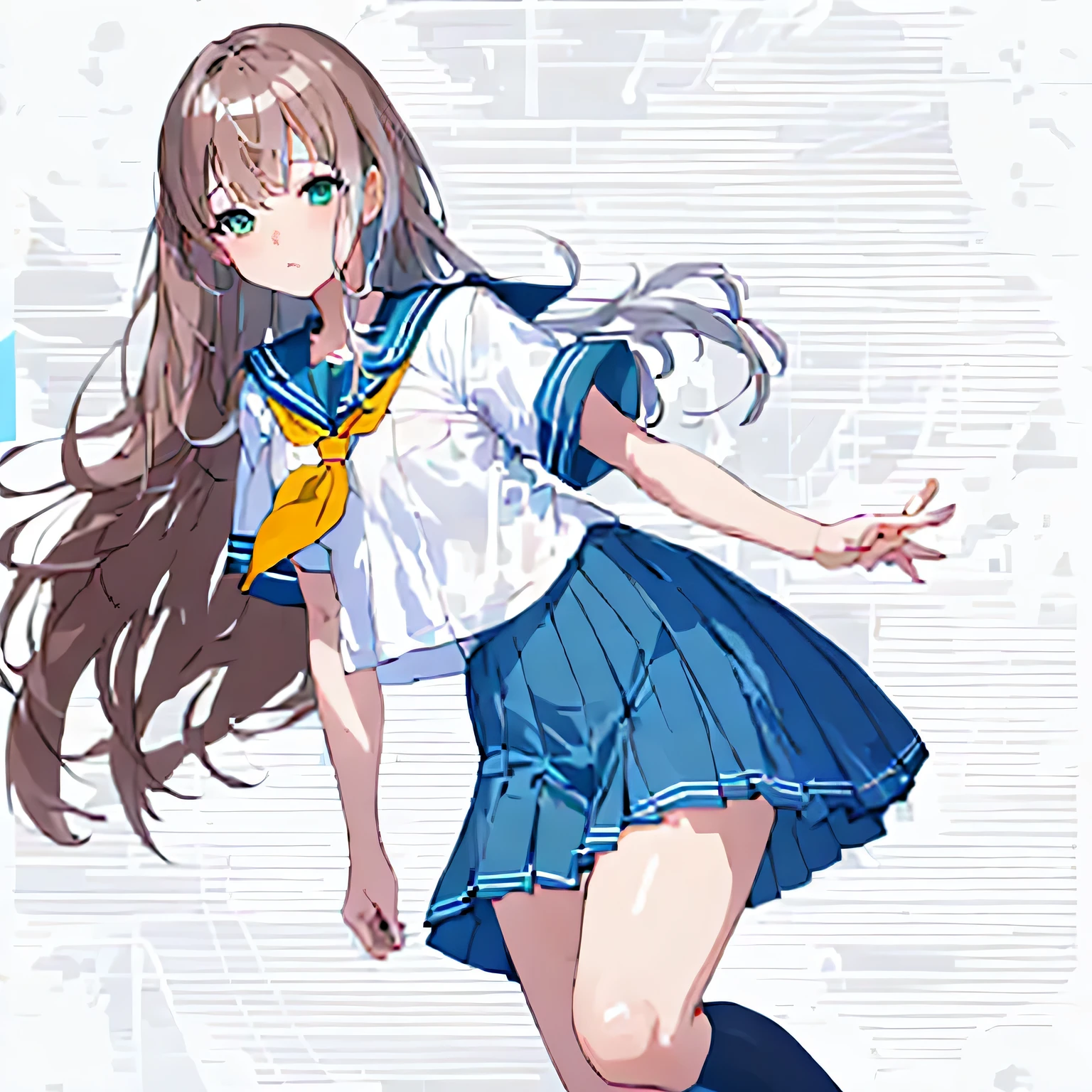 1girl, solo,(best quality),(masterpiece:1.1), full body, looking_at_viewer, dynamic angle, serafuku, cute, clear facial skin,