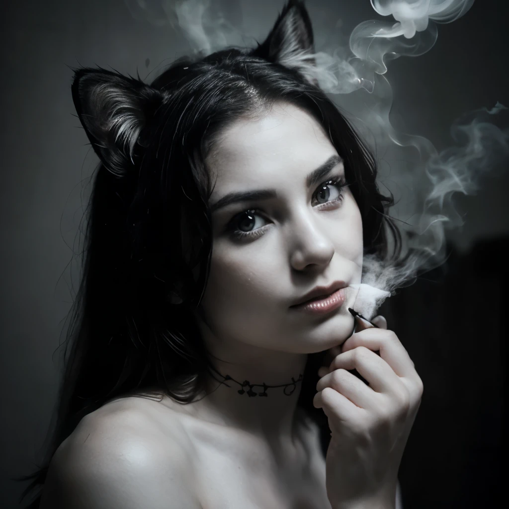 cat black white smoking,realistic,photo shoot,detail skin,super realistic,hd