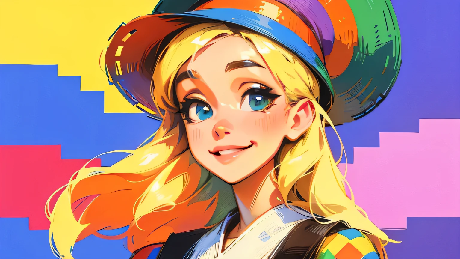 Pixel art、colourfull、Americana、Hats、smile, portraitures 