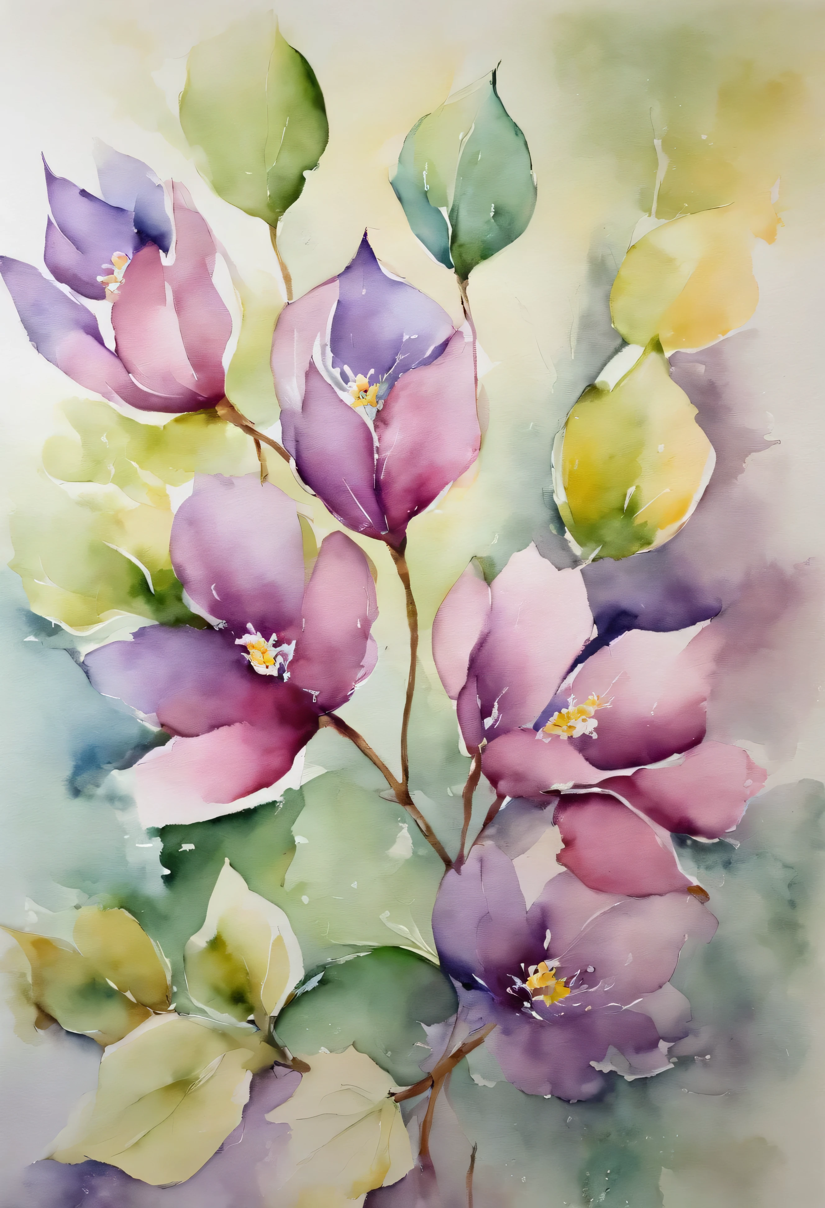 100% Reverse watercolor is a very detailed image . Full of Mary Cassatt&#39;Precise strokes, This is a beautiful piece of art featuring an array of colours, Semi-transparent leaves. The leaves are painted with a watercolor effect, Display different colors such as light blue, light green, Pink Color, Light orange, and purple. They interlock securely, Cover the entire frame and create an aesthetic pattern. The soft blending of colors gives the artwork a sense of luxury and delicacy. especially, There is no distinct background; The entire frame is filled with this vibrant atmosphere, colored papers.
