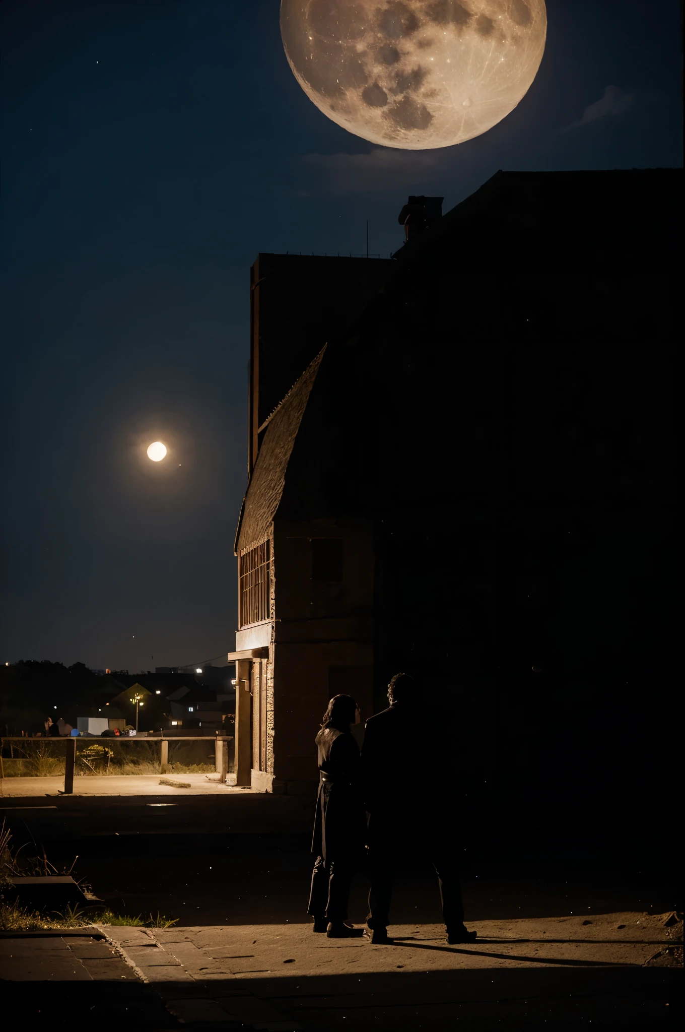   araffes silhouetted against a full moon with a man holding a , looking at the full moon, super moon, in front of a full moon, giant super moon, by John Moonan, sitting on a moon, with full moon in the sky, looking at the moon, at night with full moon, full big moon, photo taken at night