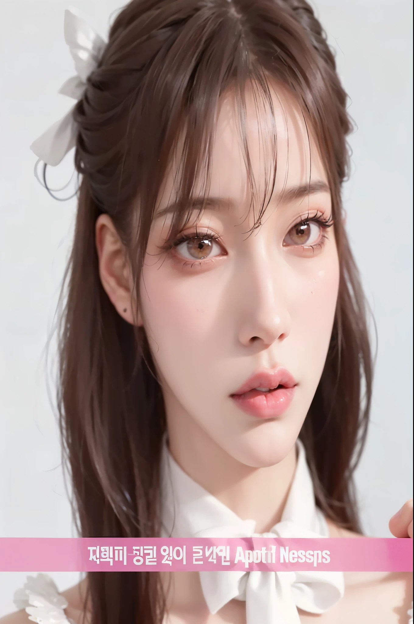 a close up of a woman with a white shirt and a bow tie, popular south korean makeup, popular korean makeup, jossi of blackpink, kim doyoung, portrait of jossi of blackpink, inspired by Kim Jeong-hui, inspired by Jeong Seon, roseanne park of blackpink, lalisa manobal, jisoo from blackpink, winter from aespa, winter aespa, aespa, Korean girl, Korean female, cute eyes