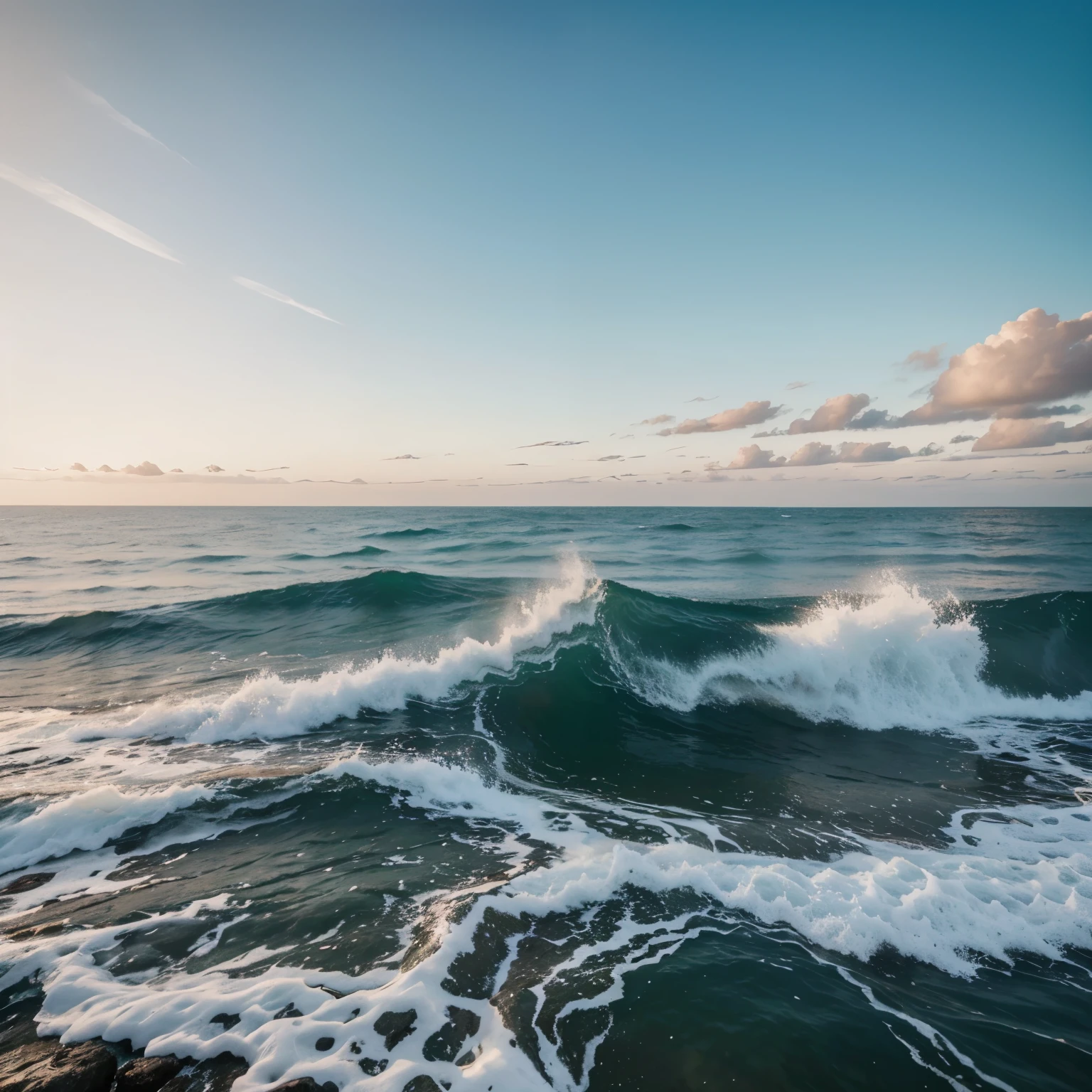 create a nature image with the sea and a beautiful horizon the image must be realistic 4k