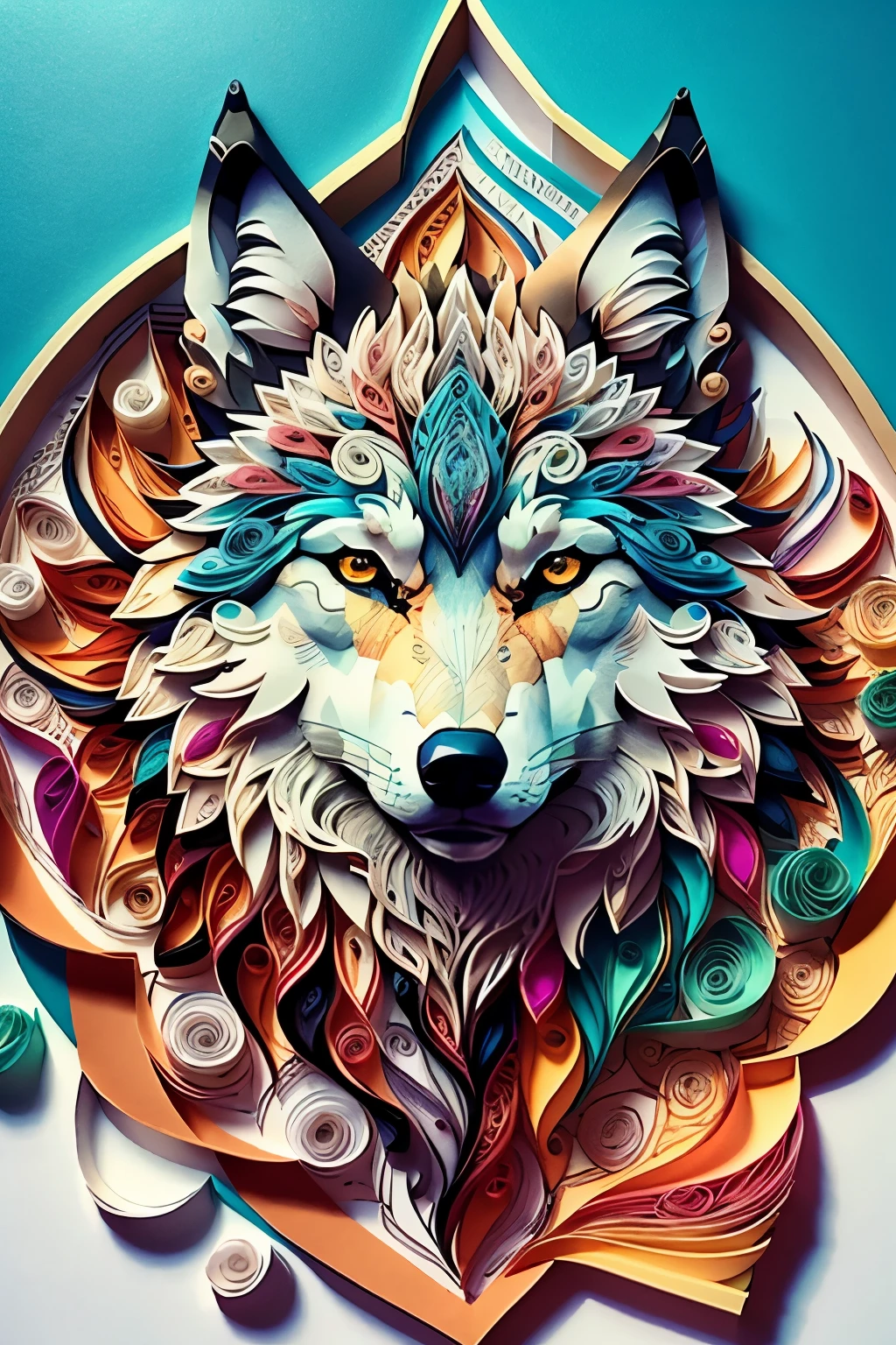 wolf,multi dimensional paper quilling, art, chibi,
yang08k,  beautiful,  colorful,
masterpieces, top quality, best quality, official art, beautiful and aesthetic,
