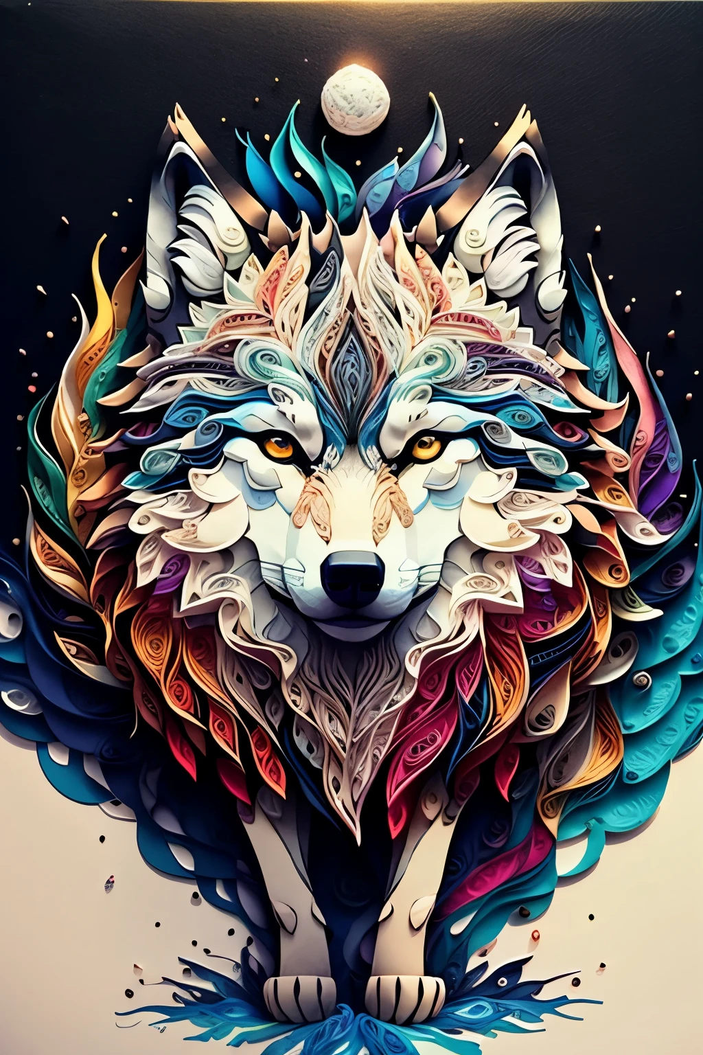 wolf,multi dimensional paper quilling, art, chibi,
yang08k,  beautiful,  colorful,
masterpieces, top quality, best quality, official art, beautiful and aesthetic,
