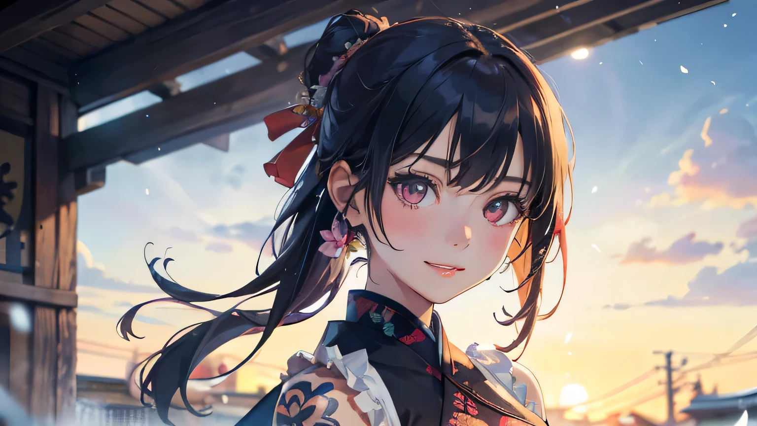 a 20 yo woman、Blackberry Hair、long twintail、Big smile、cleavage of the breast、Thighs at a glance、fishnet tights、Long cheongsam with long purple ankles on open chest、(hi-top fade:1.3)、dark themed、Muted Tones、Subdued Color、highly contrast、(natural skin textures、Hyper-Realism、Soft light、sharp) (masutepiece, of the highest quality, Best Quality, Official art, Beautiful and aesthetic: 1.2), (1girl in: 1.3), Very detailed, (Fractal Art: 1.1), (Color: 1.1) (Flowers: 1.3), (By Yuko Higuchi:1.4), Yuko Higuchi,(posted by Yow:1.2),(linear art),Line drawing,Pen drawing,Zentangle,(Tattoo patterns:1.2),(complex lines),(masutepiece),(Best Quality:1.1), (Ultra-detailed),Best Illustration,finely detail,hand-drawn high quality,High contrast,(Clean lines:1.3),ligne claire,(Portrait),(very closeup:1.1),1 girl,Solo,The girl is wrapped in snow,(Intricate details:1.3),(Detailed background:1.2),(coloured background:1.1),sketch,Intricate details,High resolution,a moon,top-quality、8K、hight resolution、masterpiece、(portlate:0.6)、A dark-haired、Middle hair、(grinning evily:1.3)、(Look at viewers:1.3)、(bokeh dof)、18year old、8K, masutepiece, (Photorealistic:1.5), Artistic portrait from behind ((Yakuza Girls) Wearing kimono), back tattoo, Revealing the tattoo on the back, (Dragon tattoo), Bare shoulders, huge-breasted, Beautiful skin, Slim Fit Body, Cute face, nice appearance, look at viewr, Red hair in a bun with bangs, Foggy, Daylight, skyscapers, Clouds, Cozy and cool atmosphere, Dynamic lighting, natural, artistic,18-year-old girl Wahori skin, Yakuza, Japan Mafia, Background of Tokyo Red Light District, Realistic, Photoreal, masutepiece, Best Quality, Movie photo of a Japan cartel gang with tattoos, epic lighting, Yakuza tattoos on Japan, japanese art on behance, Japan culture, Sexy, Exotic, Erotic,Tattoo of butterflies and flowers on the upper body,Tattoo of a huge number of flowers on the arm、