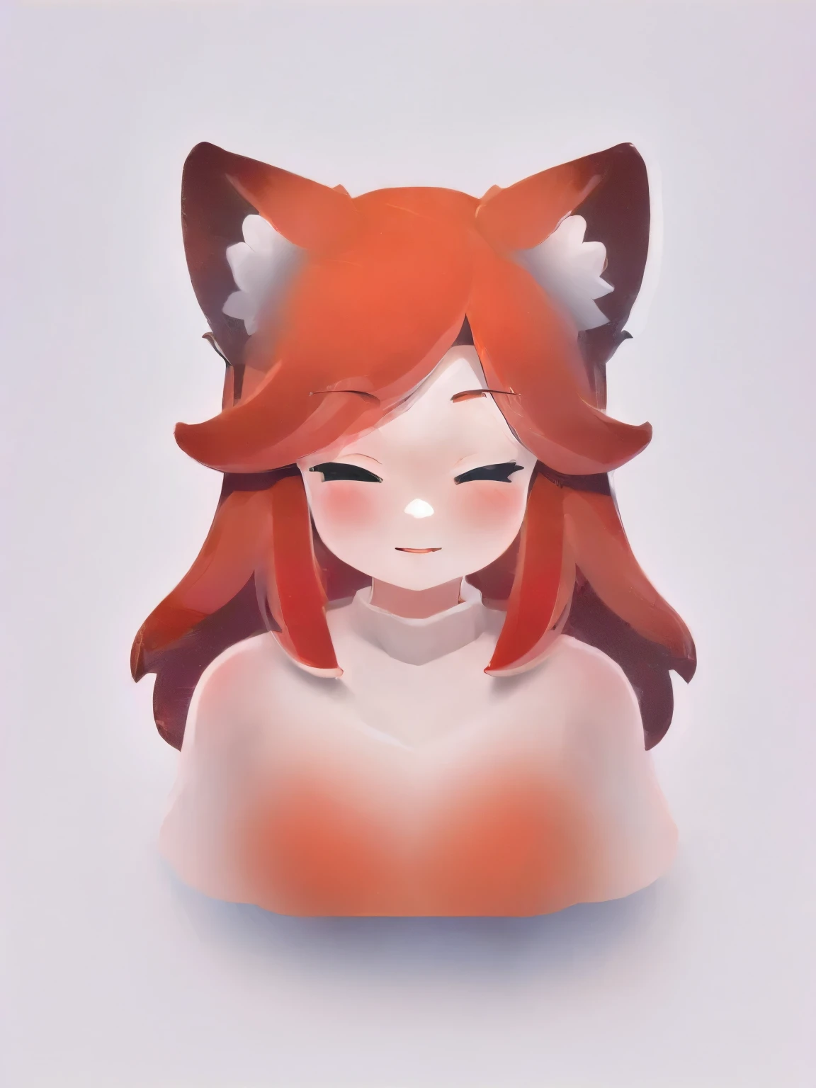 (best quality:2), ((masterpiece)), (detailed), perfect face, 1girl, long red hair, closed eyes, simple background, white clothes, fox ears