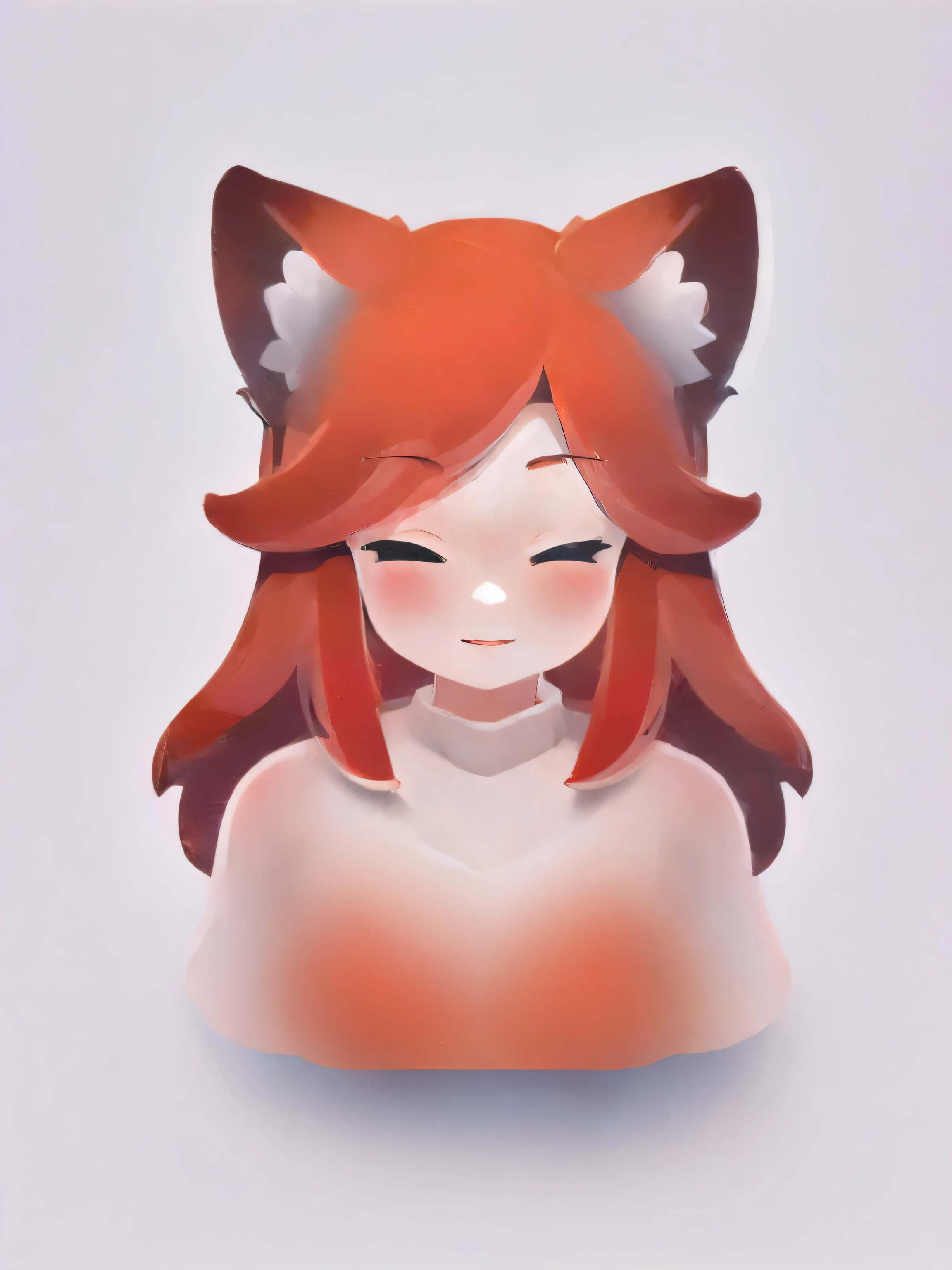 (best quality:2), ((masterpiece)), (detailed), perfect face, 1girl, long red hair, closed eyes, simple background, white clothes, fox ears