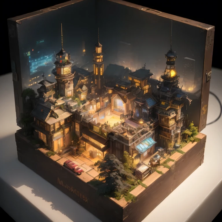 Lunar soil小写实模型, (bifurcation, original photo, best quality, masterpiece:1.4),SteampunkCyberpunk6820 City,(CyberpunkLunar soil light:1.3), Lunar soil (related to land),(in a small nature box:1.3),Isometric, small nature, landscape on foundation,landscape,