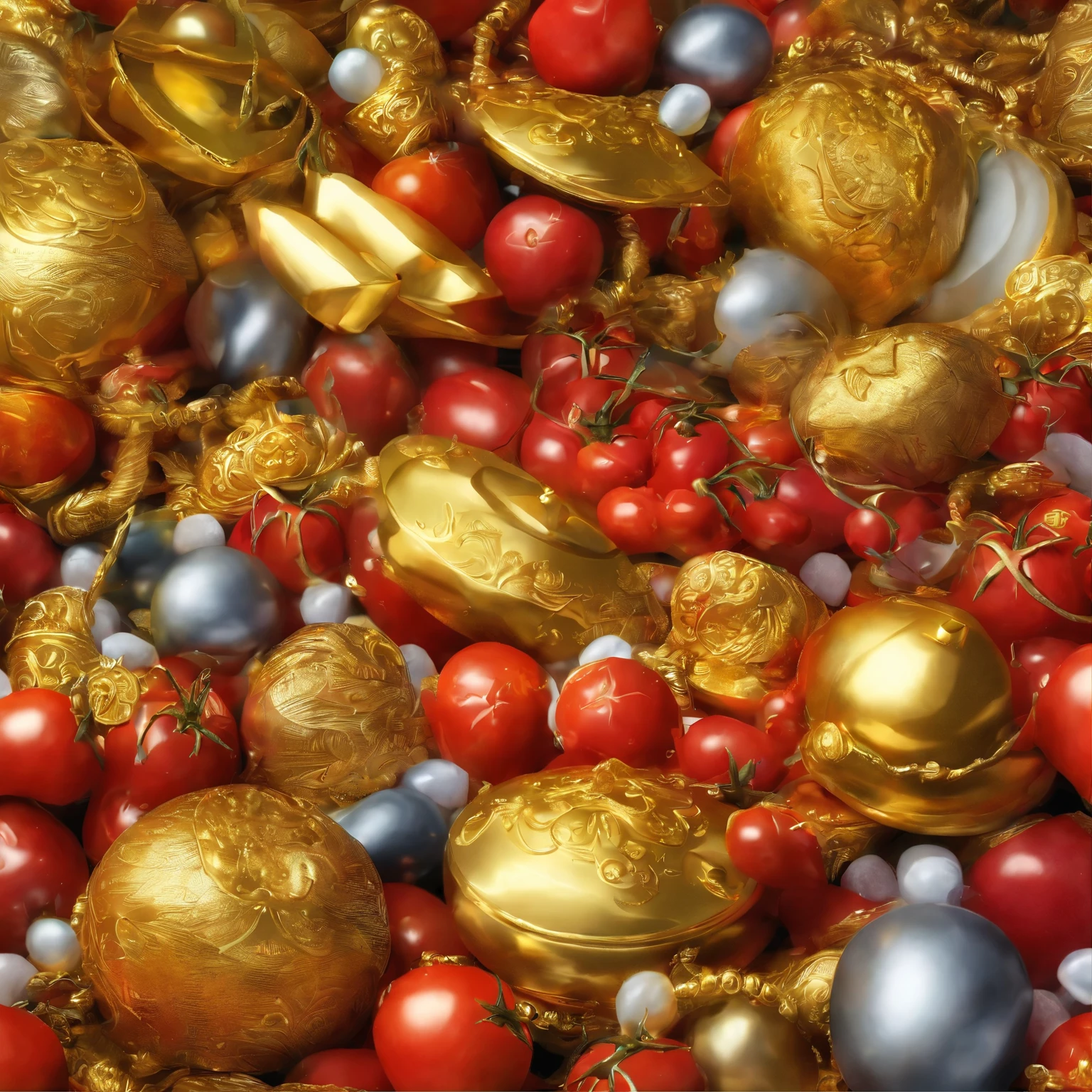 Uma imagem fotorrealista de ((cenoura, tomate)),  with shell give gold, cercada de pepitas de ouro, diamantes, hundred dollar bills and precious stones, palheta de cores vibrantes, multicoloridas, imagem de fundo cor de ouro, the plantation is inside a large gold mine, incluir o ((texto)) em destaque no alto da imagem ((“MY COST IS THE WEIGHT OF GOLD”))caixa alta, cores vermelho 
