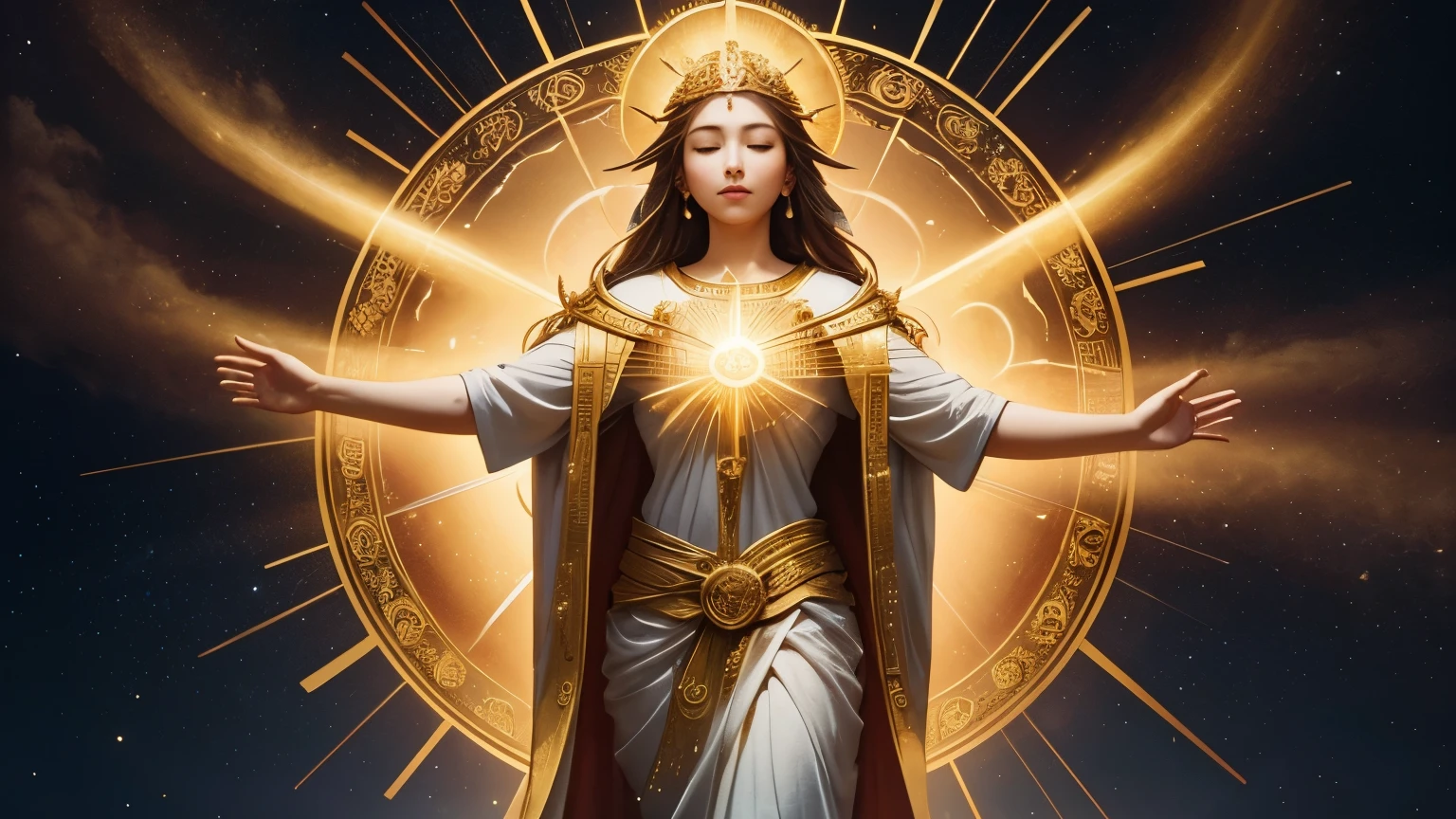 Picture a figure, standing with arms outstretched towards the heavens, surrounded by a radiant light symbolizing the divine presence. Above them, the words "Beloved Heavenly Father, you are the provider of all good things" glow softly, conveying the reverence and trust placed in the divine source of provision. Surrounding the figure, symbols of abundance and prosperity, such as overflowing cornucopias and golden coins, represent the material blessings bestowed by the Creator. It's a scene of gratitude and faith, where the soul finds solace in the knowledge that all needs will be met by the loving hand of the Divine.