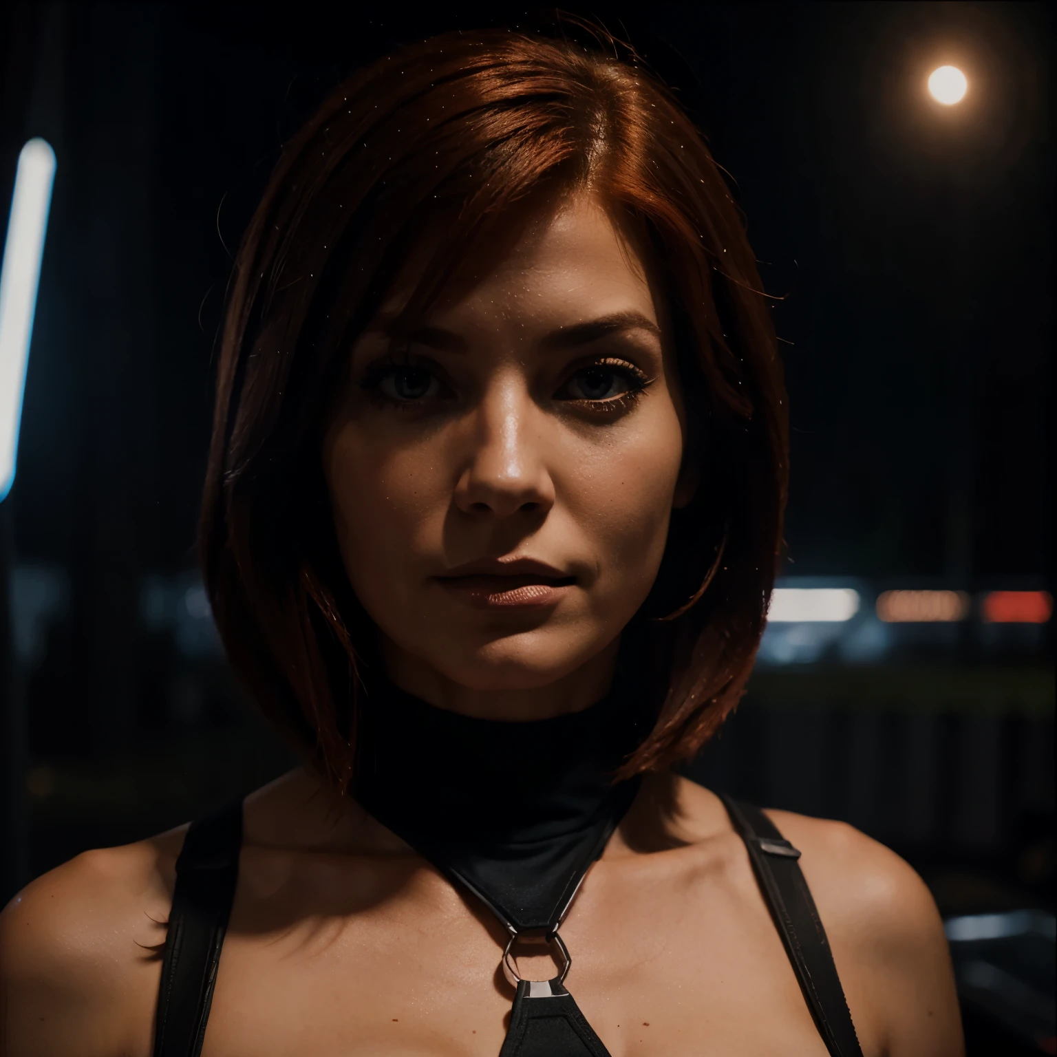 Red femshep night time portrait