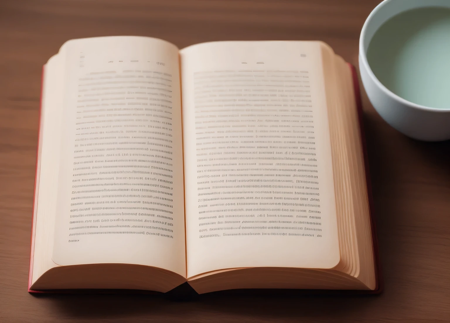 Una imagen de un libro abierto sobre un escritorio., Tomado desde arriba, sus paginas estan en blanco sin letras, book pages seen close up
