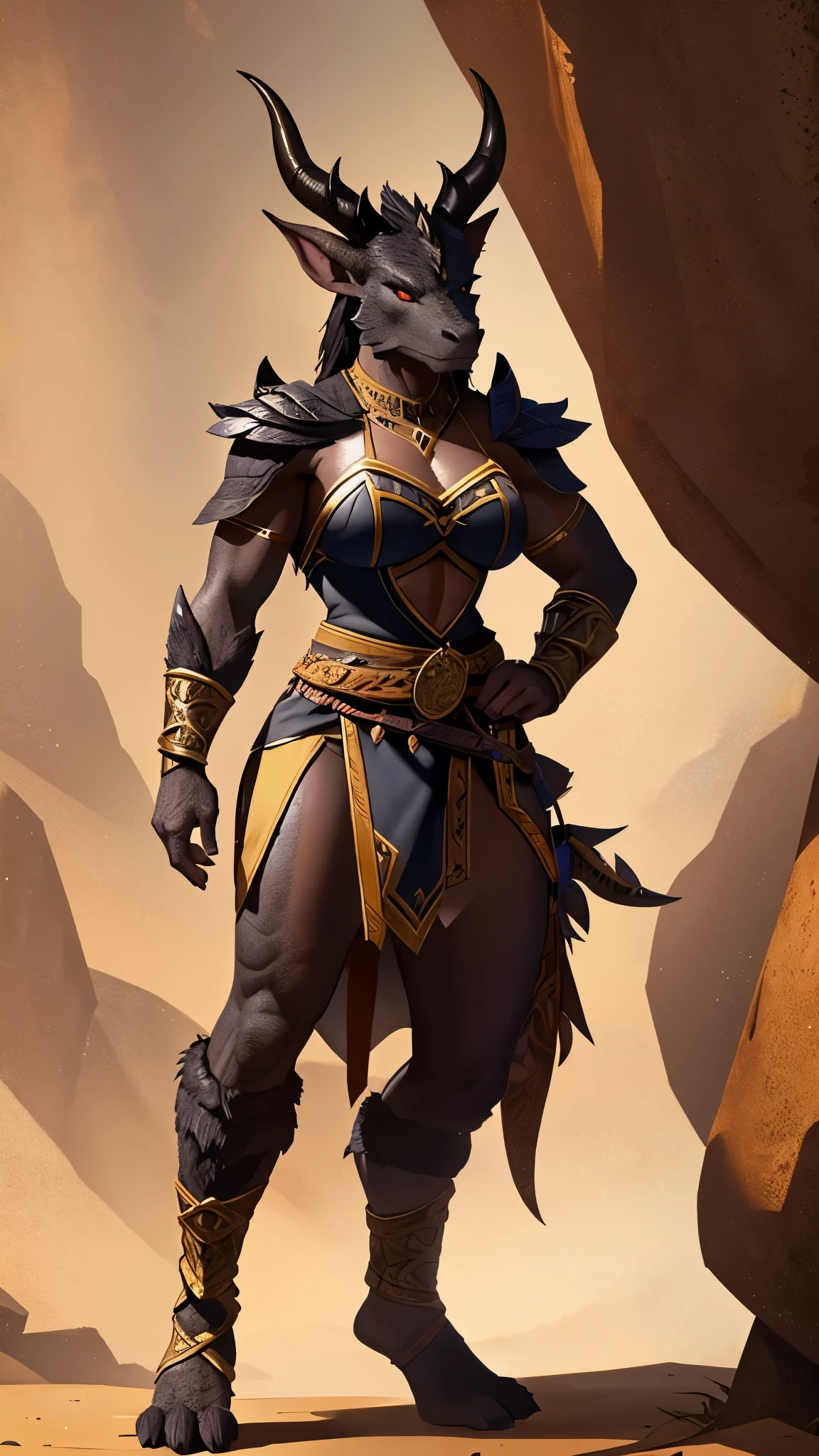 masterpiece, (1man), extremely detailed female character, full body shot, best quality, dnd, dungeons and dragons, (muscular, athletic, pointy ears), (black dragonborn, anthro, horns), (barbarian, tribal warrior), medieval era, fantasy clothes, anime style, (medieval fantasy tribal cloth armor, leafs)