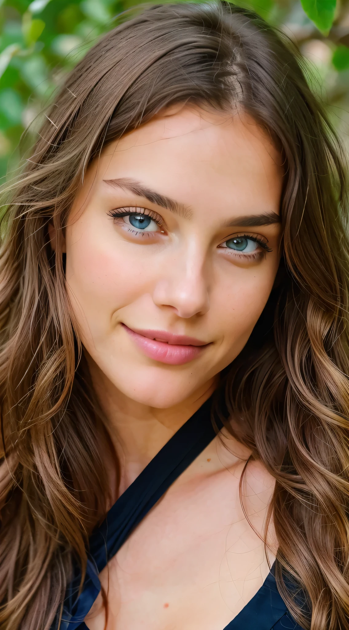 Full body Beautiful brunette with blonde highlights wearing a halter neck top with waving hand and open mouth and saying hello in live video call, highly detailed, 22 years old, , , innocent face, natural wavy hair, blue eyes, high resolution, Masterpiece, Best quality, Intricate high detail, Highly detailed, Sharp focus, Detailed skin, realistic skin texture, texture, detailed eyes, professional, 4k, charming smile, shot on Canon, 85mm, shallow depth of field, Kodak Vision Color, Perfect Fit Body , extremely detailed, photography_\(ultra\), Photorealistic, Realistic, Post-processing, maximum details, roughness, real life, ultra realistic, Photorealism, photography, 8k UHD, photography, busty