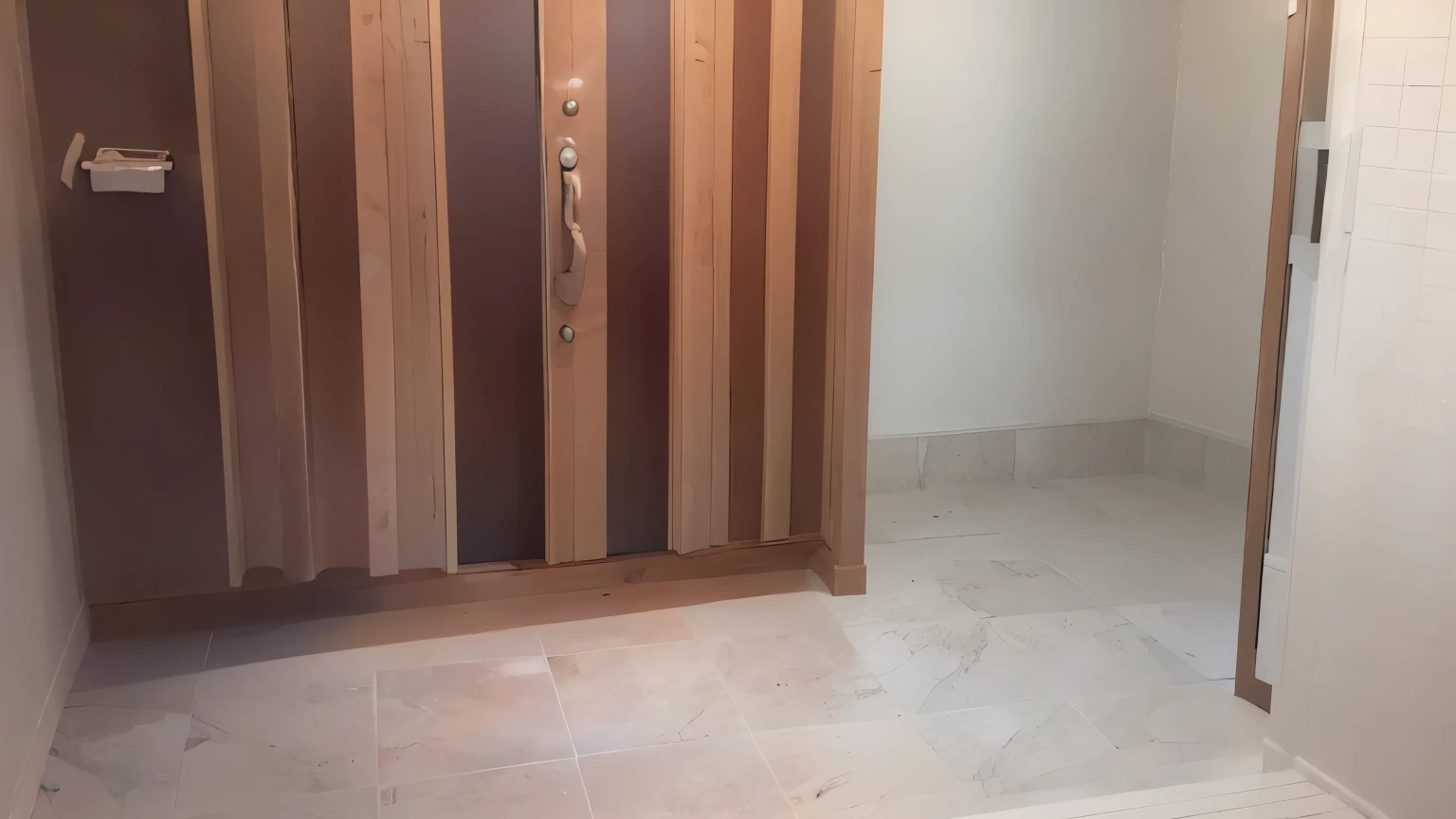 genkan, JMG2, door, scenery, indoors, tiles, tile floor, open door, slippers, towel, box, wooden floor,
