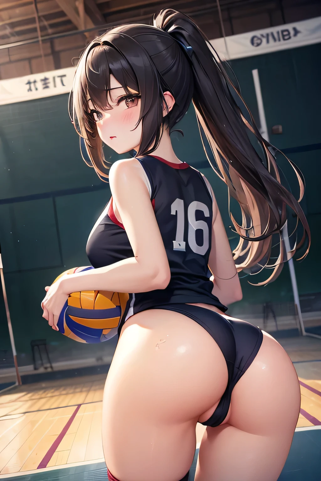 pieces fly、masterpiece、highest quality、Super detailed、High resolution、High resolution、8K portrait、Unity 8k壁紙のHigh resolutionCG、unity 8k wallpaper、cute type little:1.5、:1.5、Highly detailed CG unity 8k wallpaper、realistic、real person、cute type little、 portrait photography、shiny skin、High resolution、(:1.2)、(1 girl)、beautiful clear eyes、very detailed explanation、delicate face、nice lips、slender body、Same with big breasts thin waist、thin legs、(volleyball court gymnasium:1.6)、1 girl, cute type, perfect face, seriously, (blush:1.5),Same with big breasts,(nude),((asshole big anus:1.3)), Detailed description vagina,Show butt hole、distress, blush:1.5, think back:1.5, (open anus:1.6)