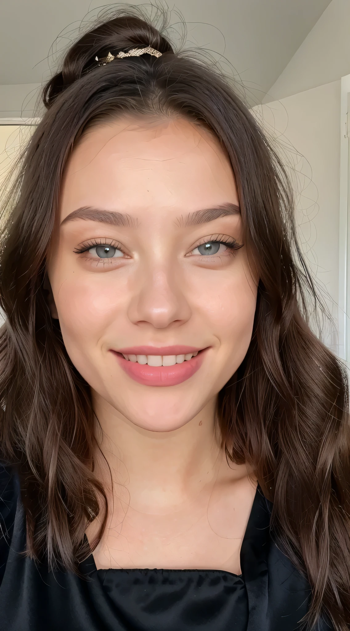 a close up of a woman in a black dress smiling, sydney sweeney, live footage, highly realistic. live cam, anna nikonova aka newmilky, dasha taran, 1614572159, youtuber, live, valentina remenar, yelena belova, anastasia ovchinnikova, tiktok video, profile image