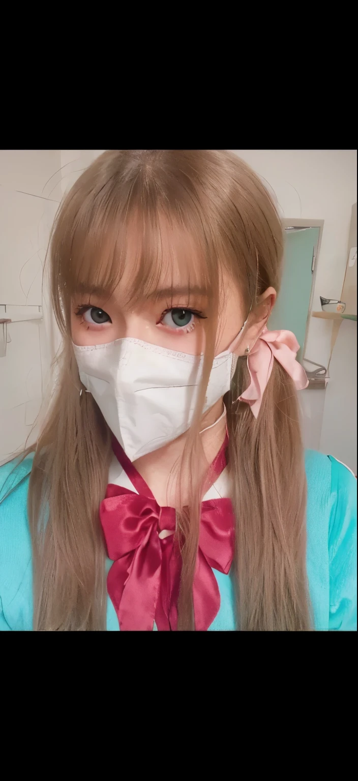 wear mask,green eyeball,Japanese cute girls,high school student