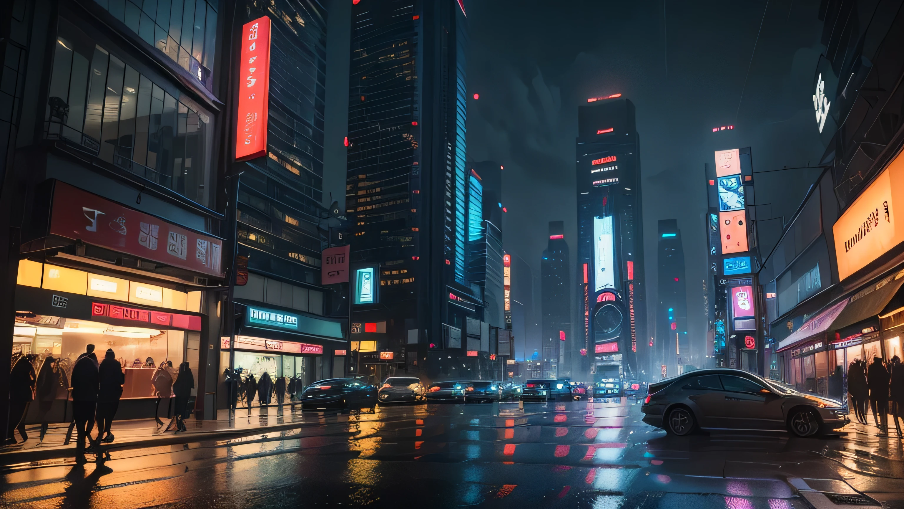((highest quality)), ((masterpiece)), ((ultra realistic)), ((at night)), Hall by Jim Lee々Delicate soft oil painting, beautiful neon cyberpunk tokyo, reflection, it&#39;s raining, crowded SF city street, The car of the future, at night, metalic, Neon Edge Lighting, people々, umbrella, Professional, skyscraper, deep shadow, masterpiece, realistic, roughness, ultra realistic, Photographed with Canon EOS R5, 50mm lens, f/2.8, HDR, 8K resolution, High resolution, high detail, sharp focus, Smooth, roughness, real life, photorealism, photograph, 8K UHD,