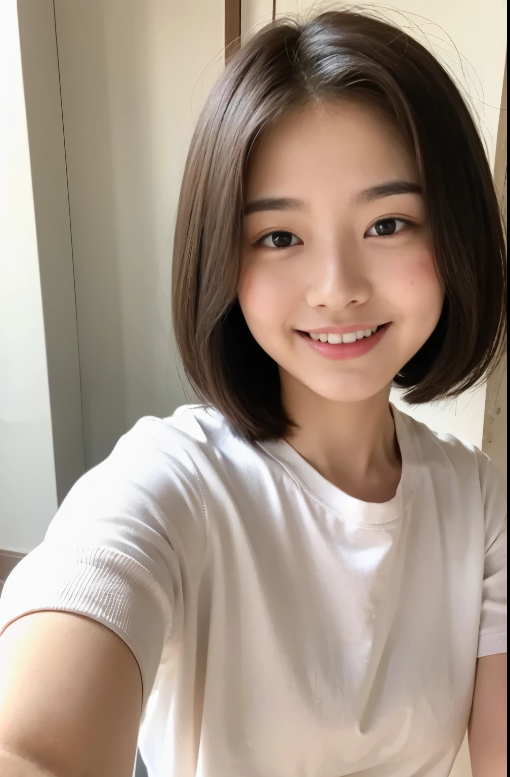 Upper eye,  face, baby face, big, short hair, laugh, innocent, fluffy, High School Girls, Nude, Skewed,