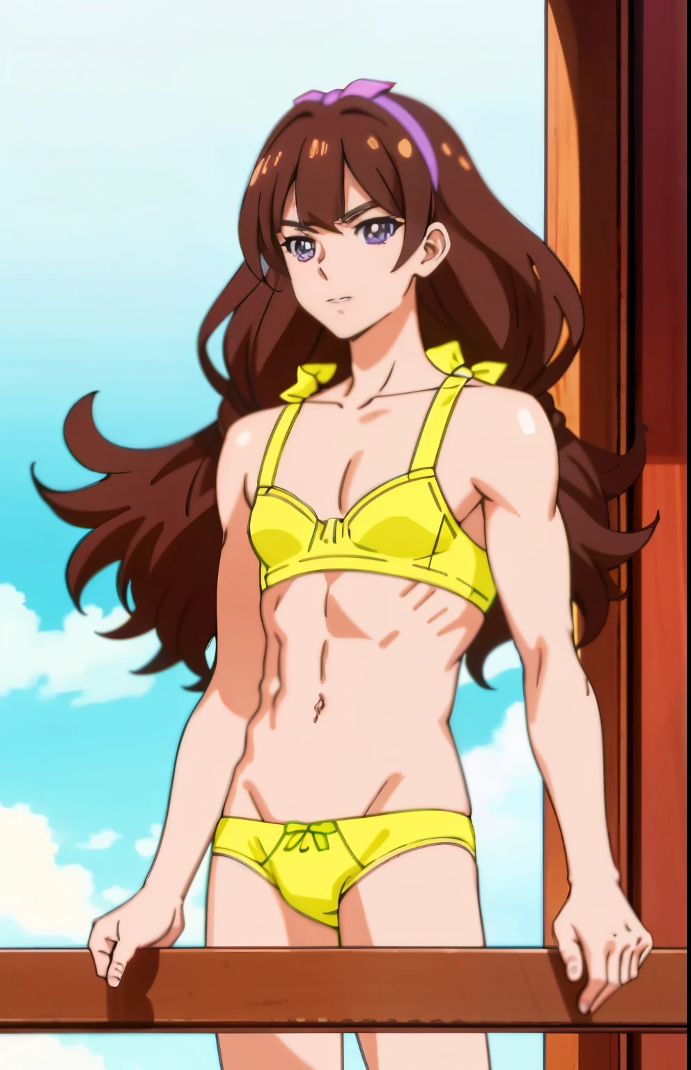 黄色いbraを着たanime boy, Long Two Side Up Brown Hair Boy, Long twin-tailed brown-haired boy, Boy with Purple Eyes,captivating anime boy, Boy in yellow panties, Yellow Hairband, anime moe art style, Smooth anime CG art, beautiful charming anime , (anime boy), solo, underwear only, Bra and panties only, solo, 魅力的なanime boy, Ecchi anime style, best anime boy, かわいいanime boy, かっこいいanime boy, clothing:bra, 8K!!