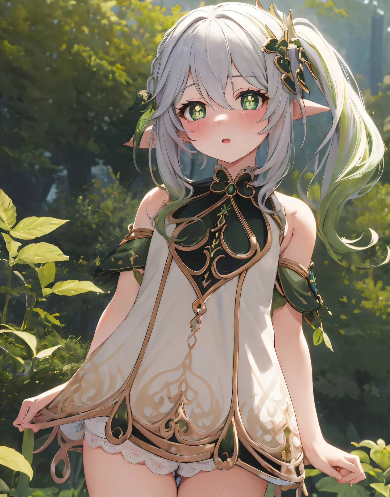 (masterpiece:1.2),(best quality,highres), meticulous shading and highlights, nahidarnd, nahidadef, blush, surprised, upperbody, arm behind back