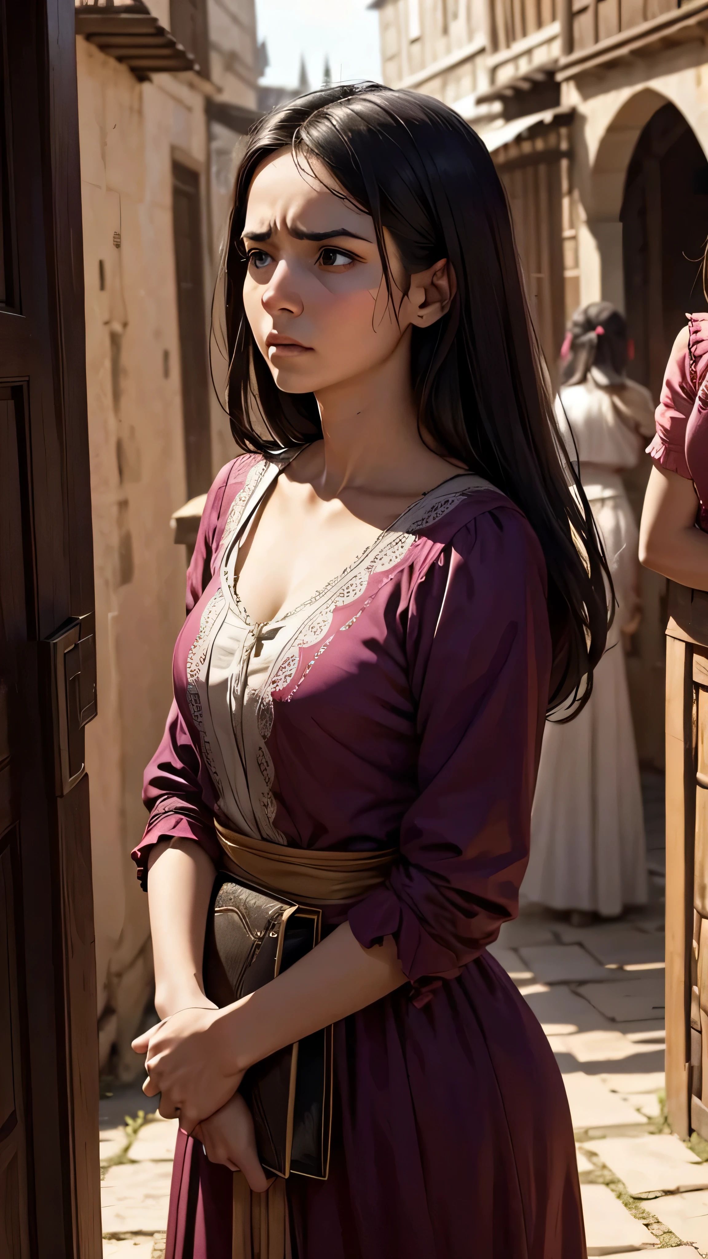 A scared but Beautiful Women in the Royal town, poor women