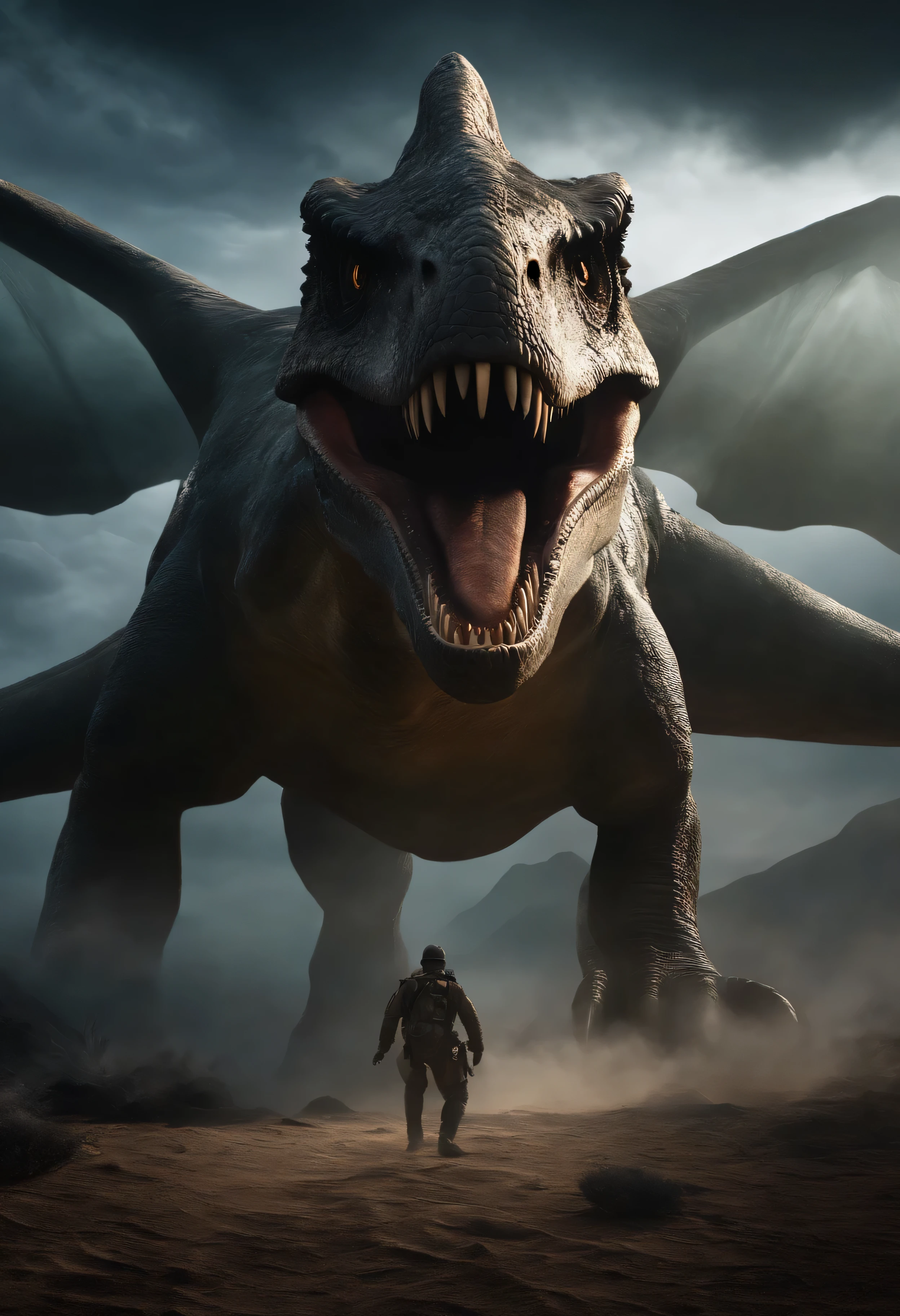 (giant eight-winged dinosaur, eyes on wings, earth-shattering), eyes, squeezed eyes, missile, shot, detailed wings, cosmic creature, space, extraterrestrial, shooting stars, tentacles, cosmic dust, watery depths, dark and mysterious, vivid colors , epic scene, dramatic lighting, realistic, high resolution, masterpiece:1.2,