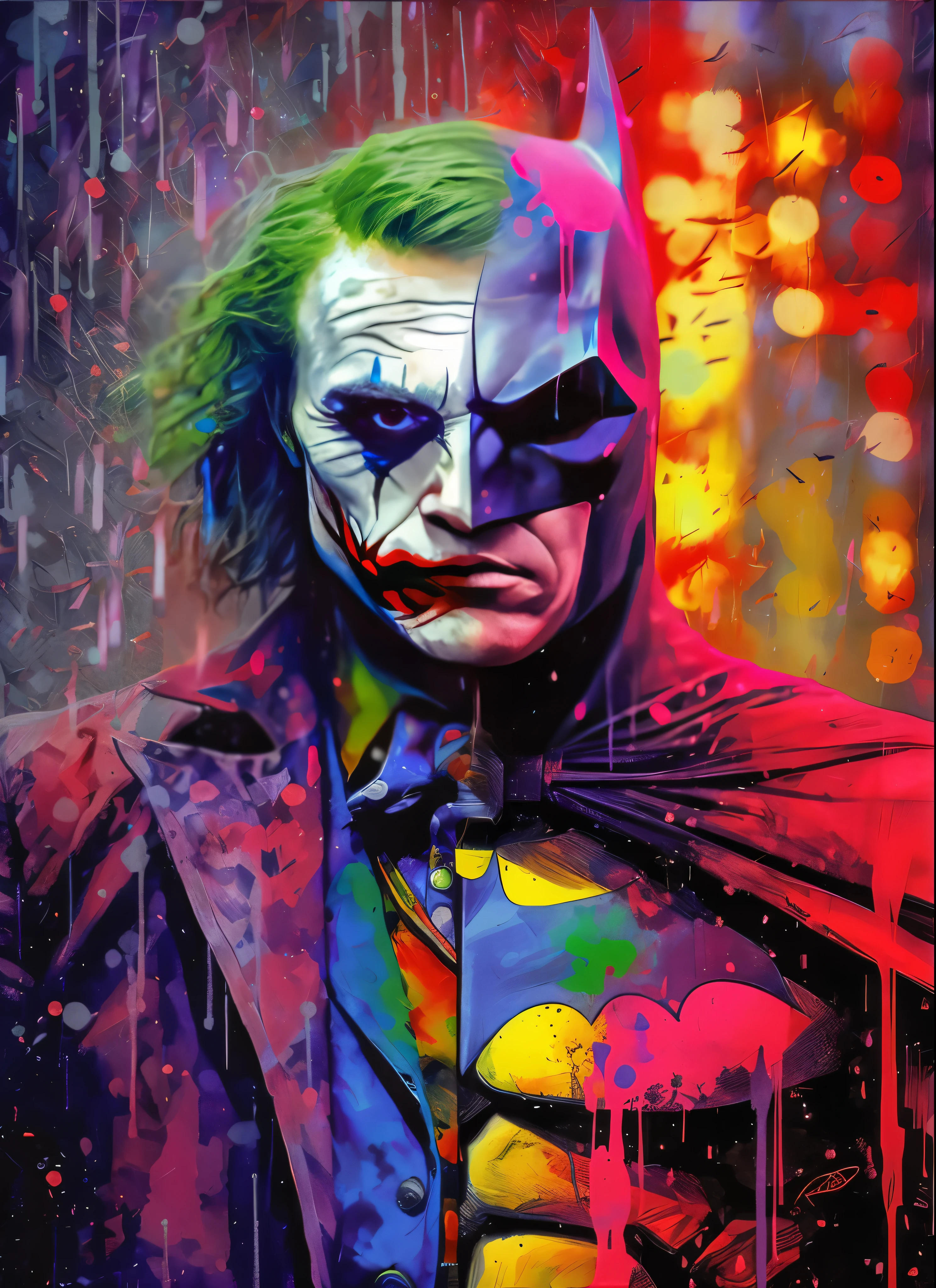 The Joker in a Gotham City landscape, T-shirt design, rzminjourney, vector art