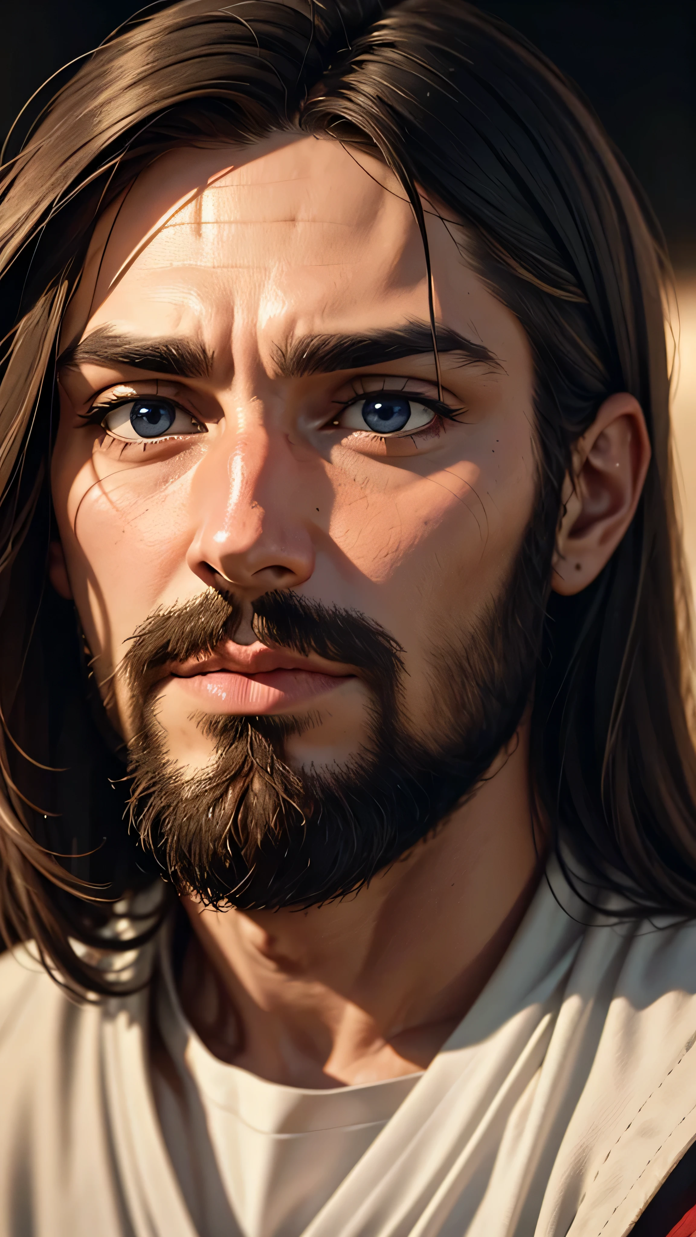 A closeup of Jesus face Stopping Someone