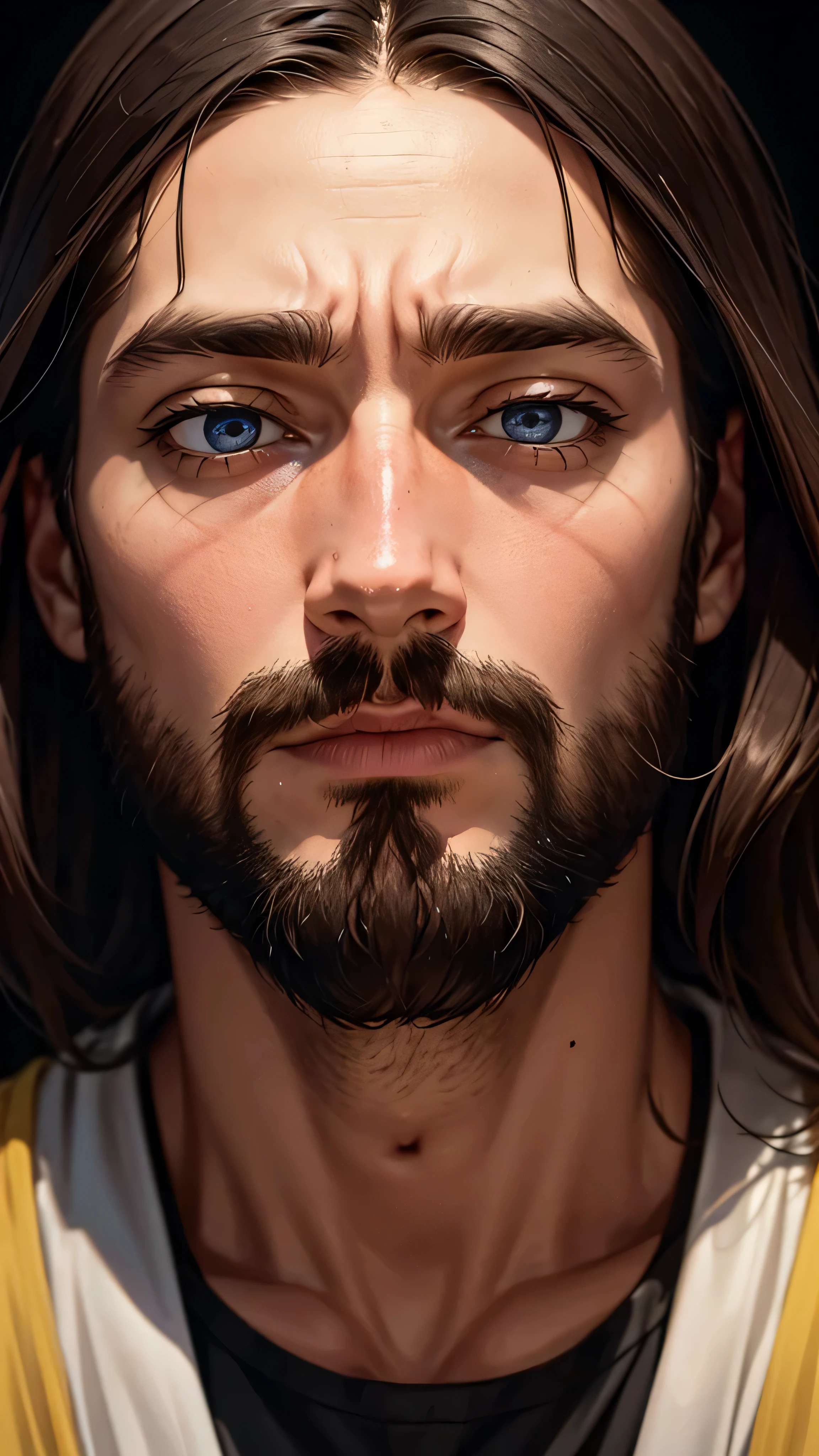 A closeup of Jesus face Stopping Someone