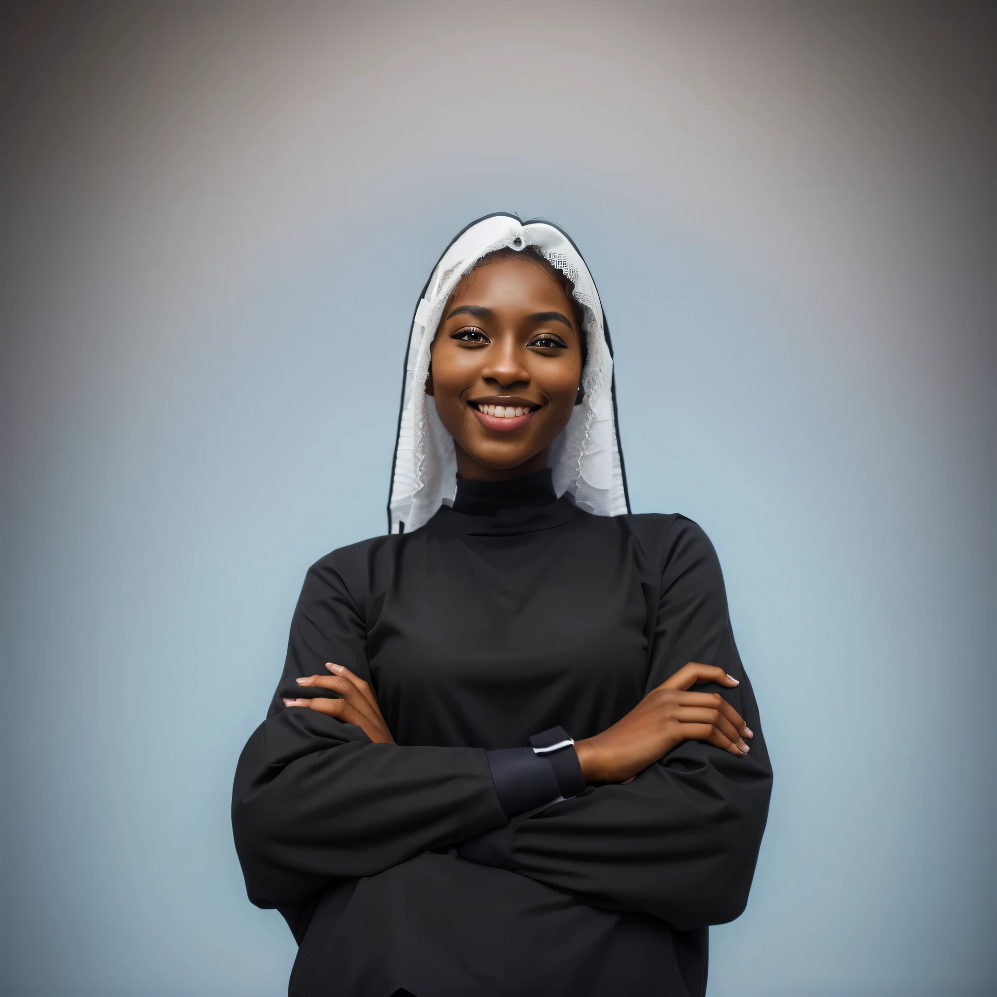 BEAUTIFUL natural SMILING EBONY GIRL WITHOUT EARINGS, HAIR COVERED WITH PRETTY HEADWEAR, HIGHLY DETAILED