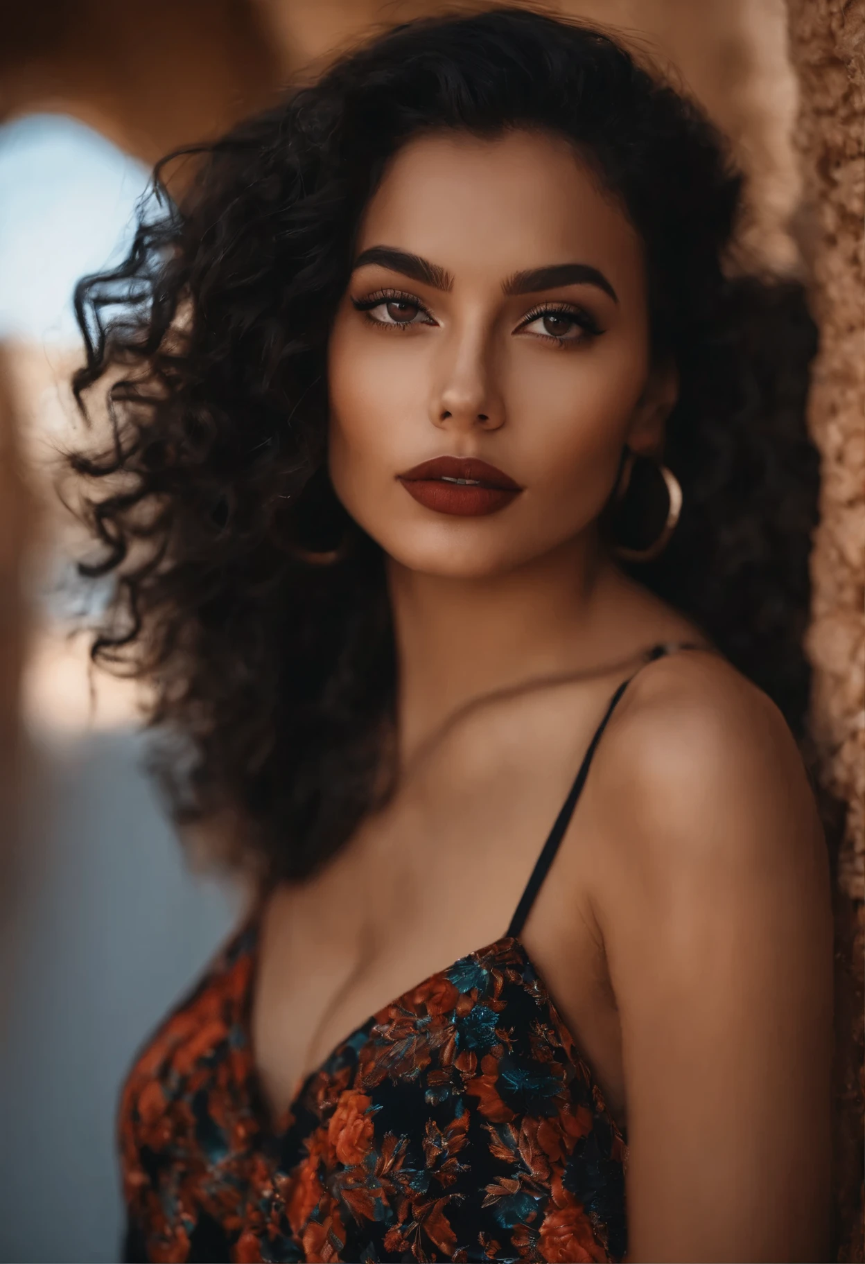 Jolie Fille Marocaine De 21 Ans Photo Réelle Bien Détaillée Paysage 4K dans un club, Visages Bien Détaillés Couleurs Cool Bien Définies Cheveux Courts, avec une robe noir